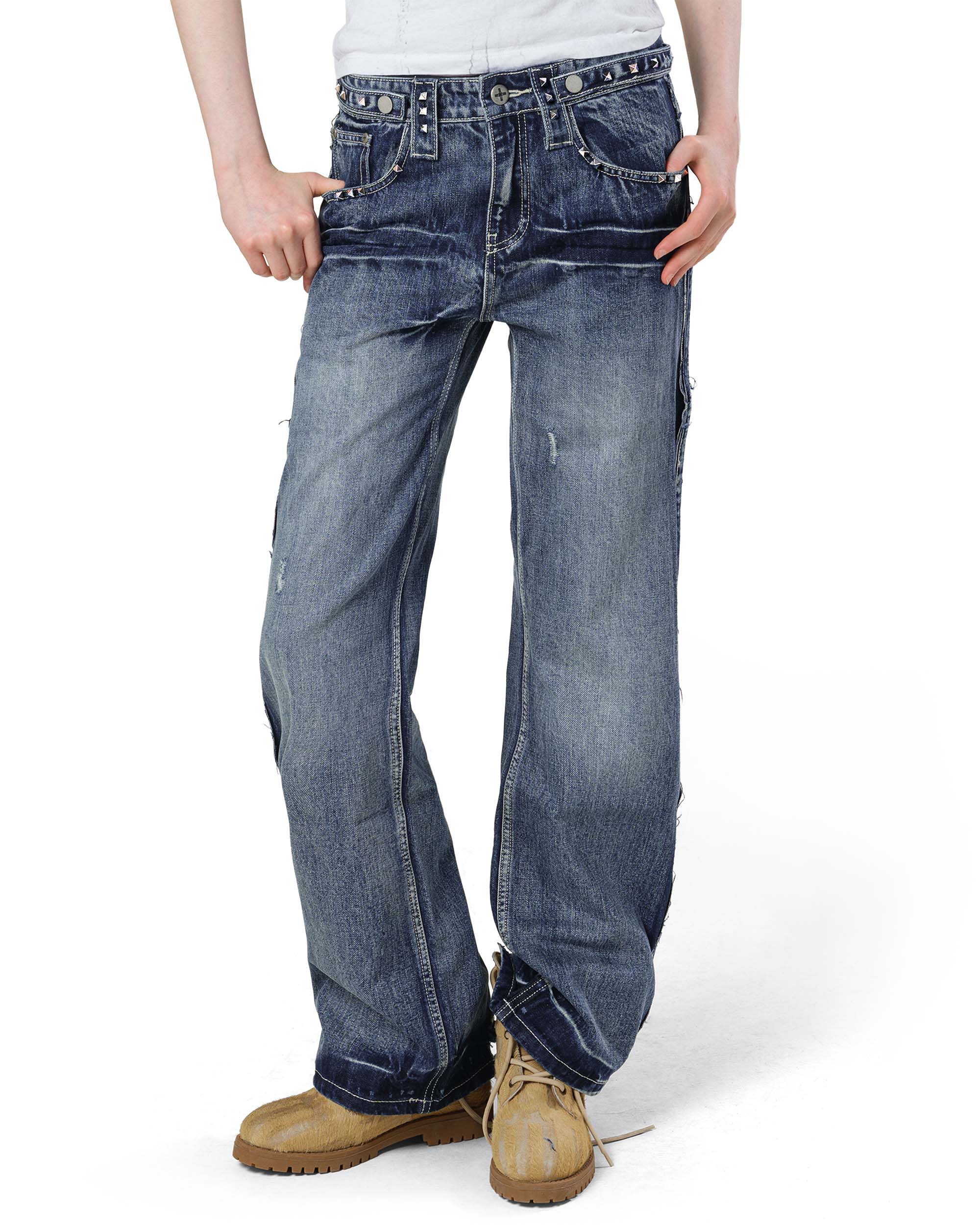Bleached studded denim