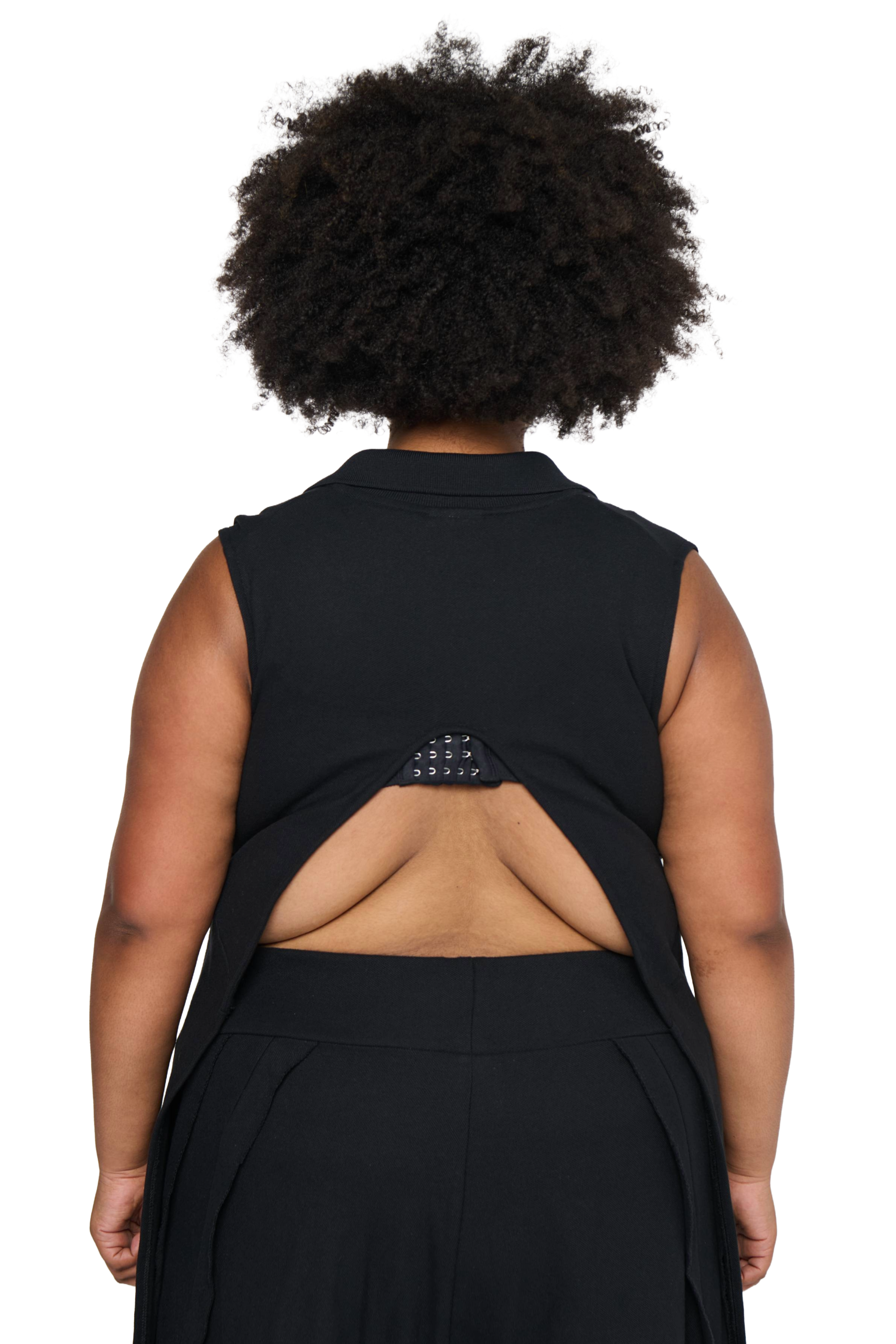 Backless polo shirt - black
