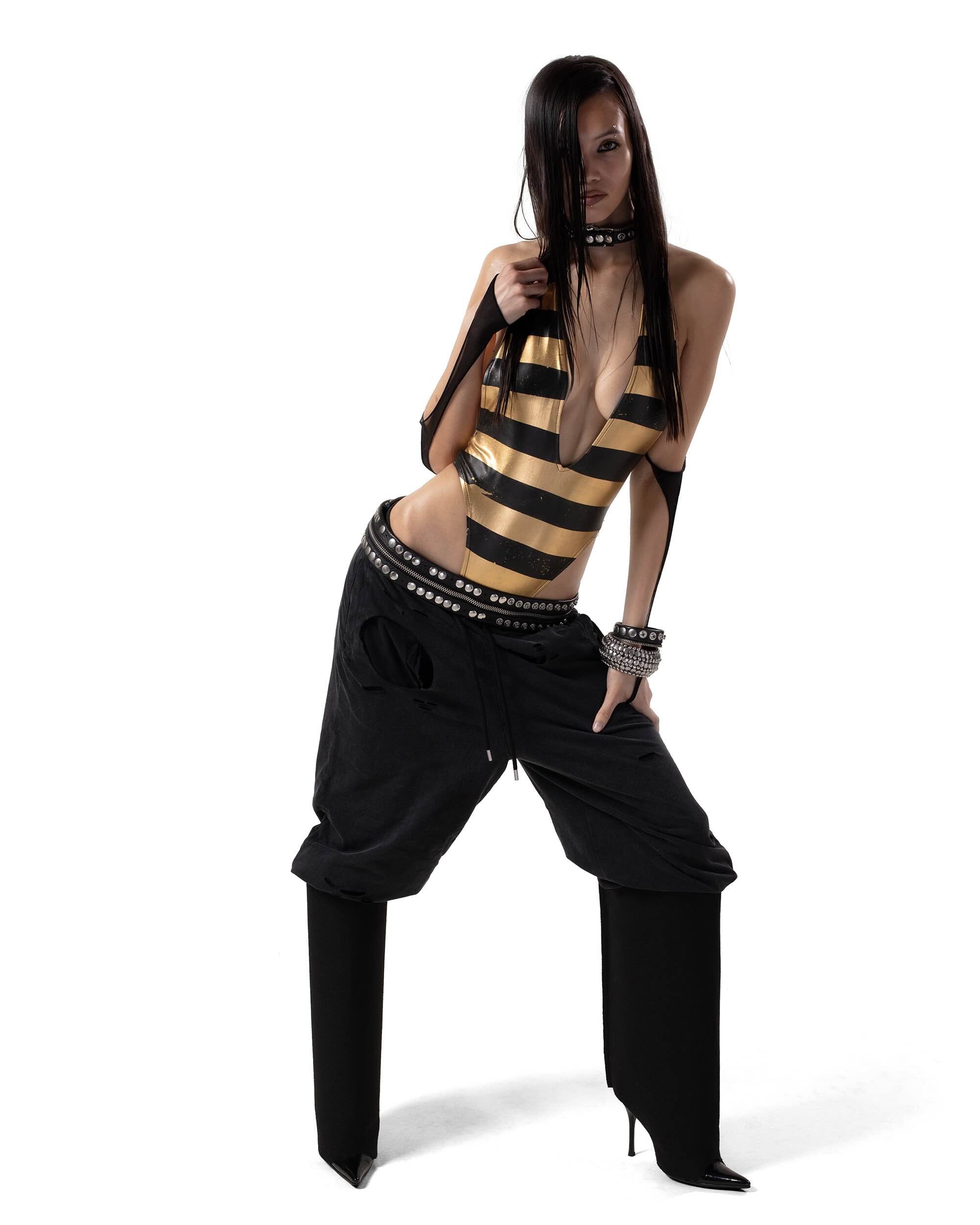 Gold stripe bodysuit