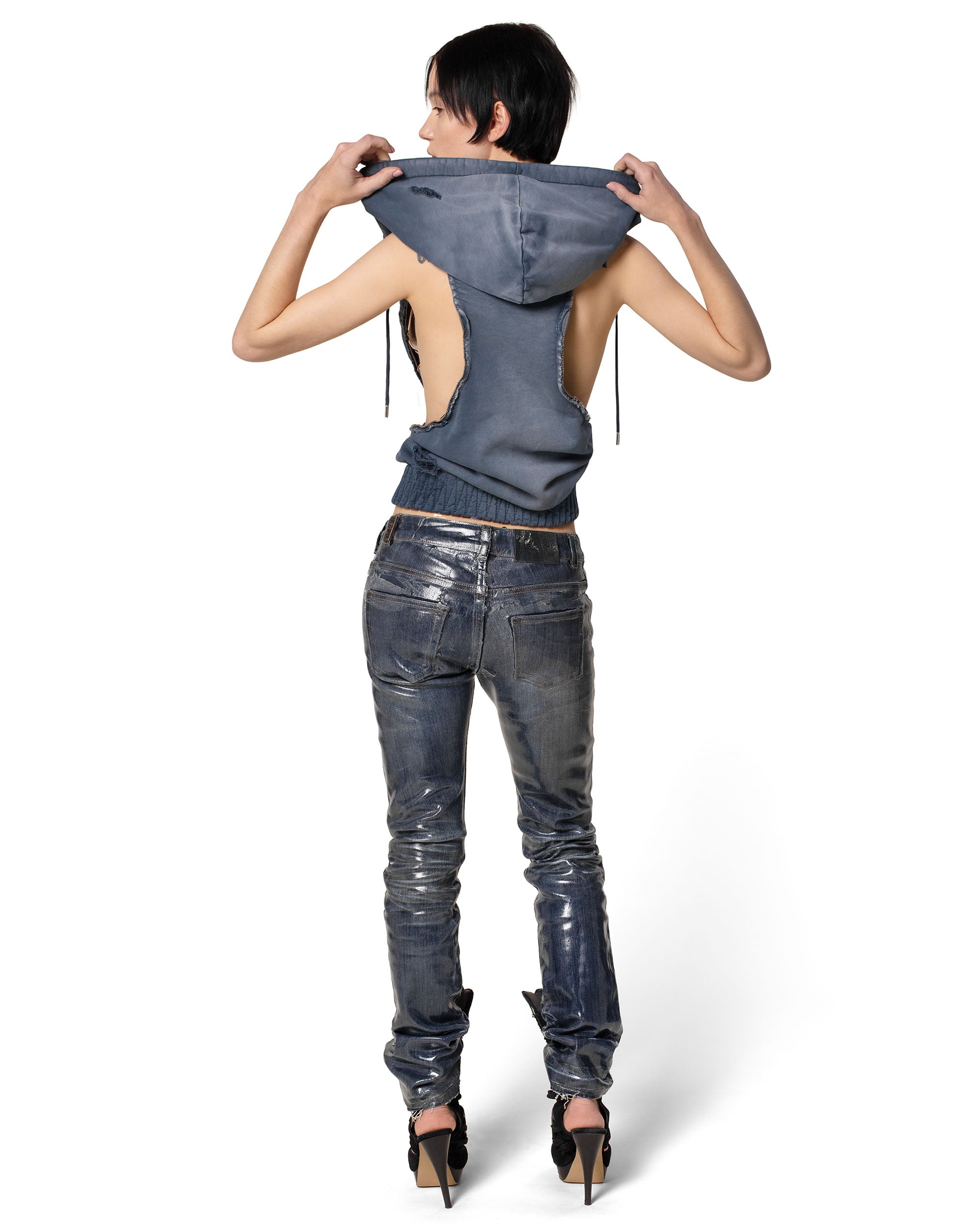 Waxed slim gloss denim
