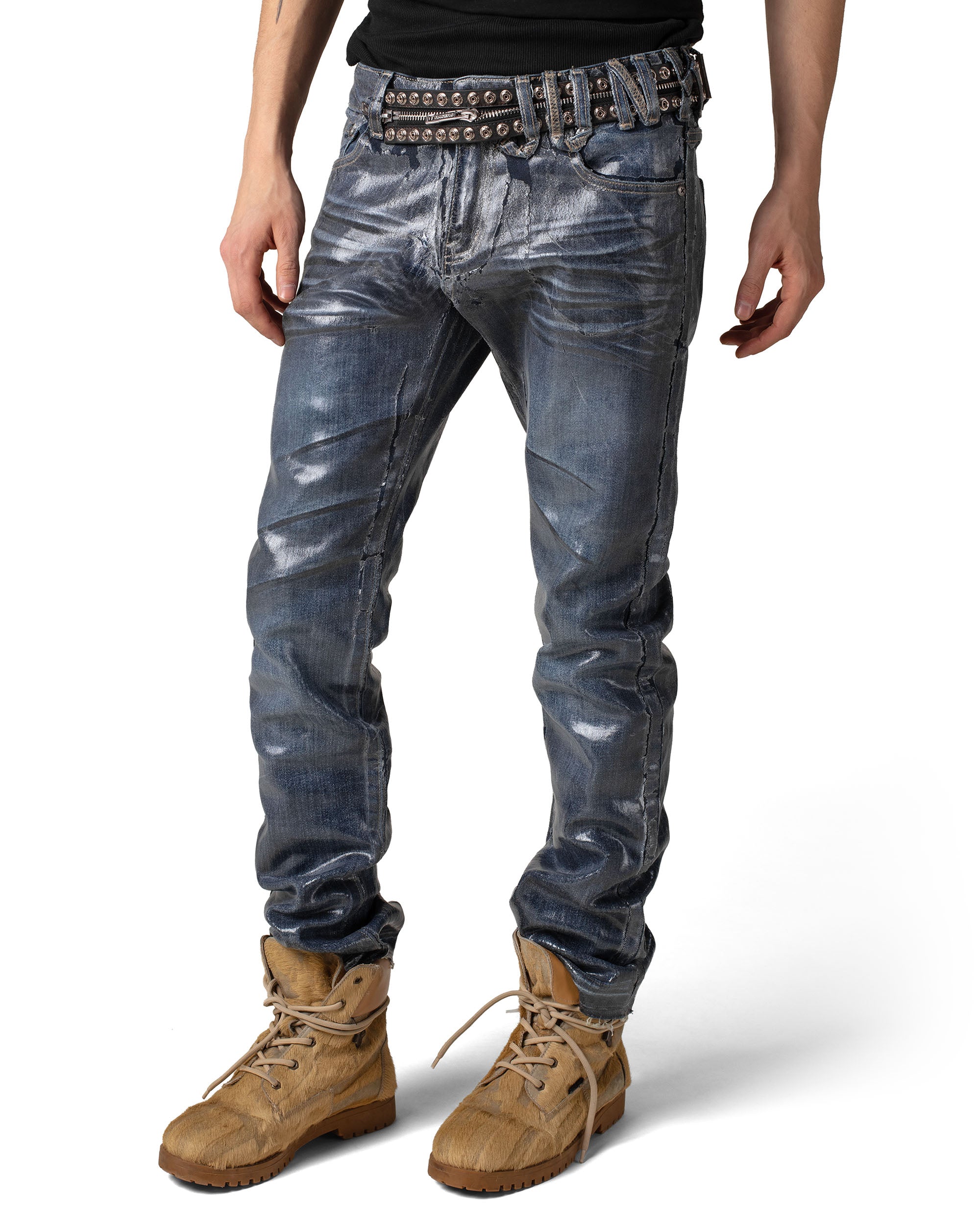 Waxed slim gloss denim