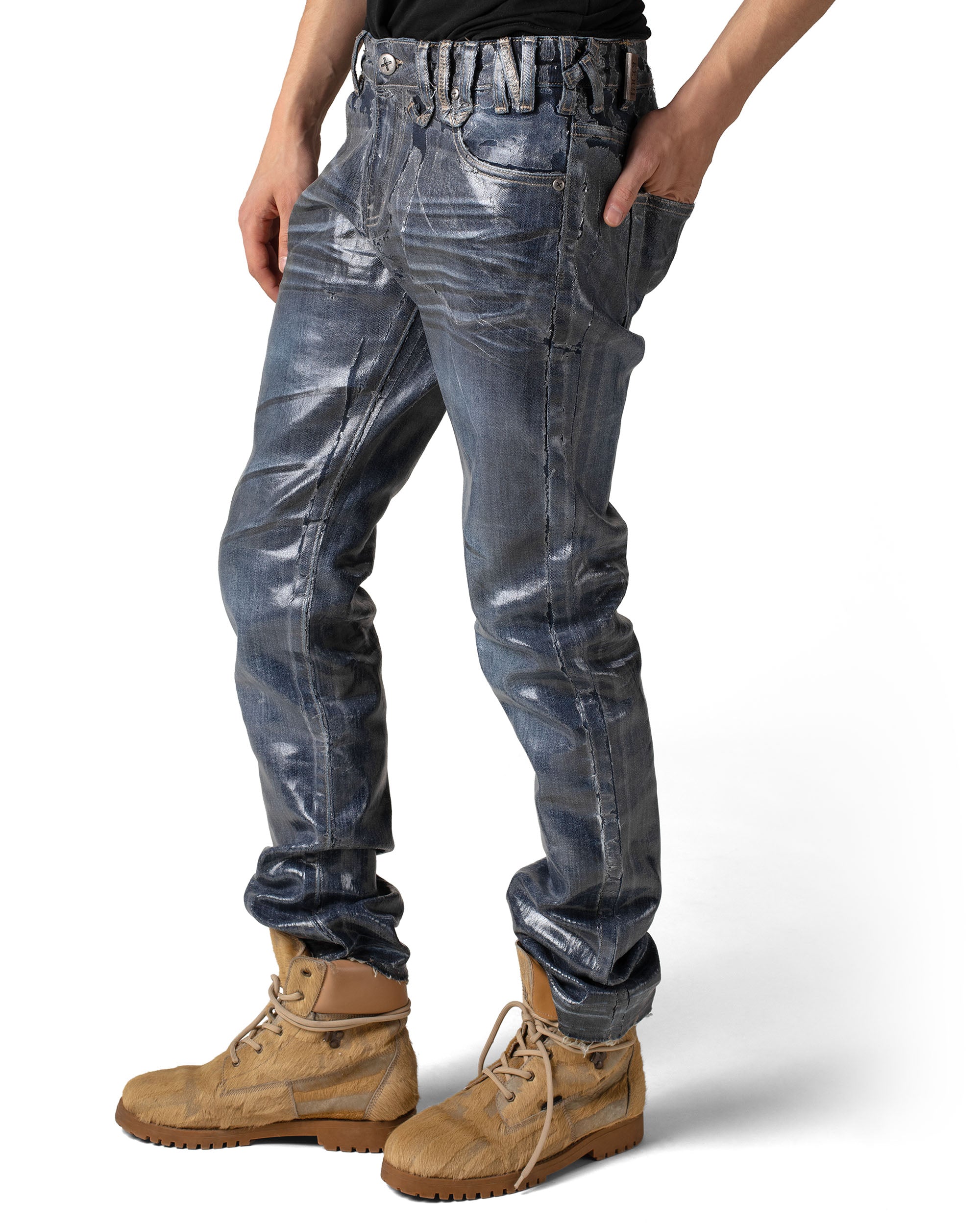 Waxed slim gloss denim