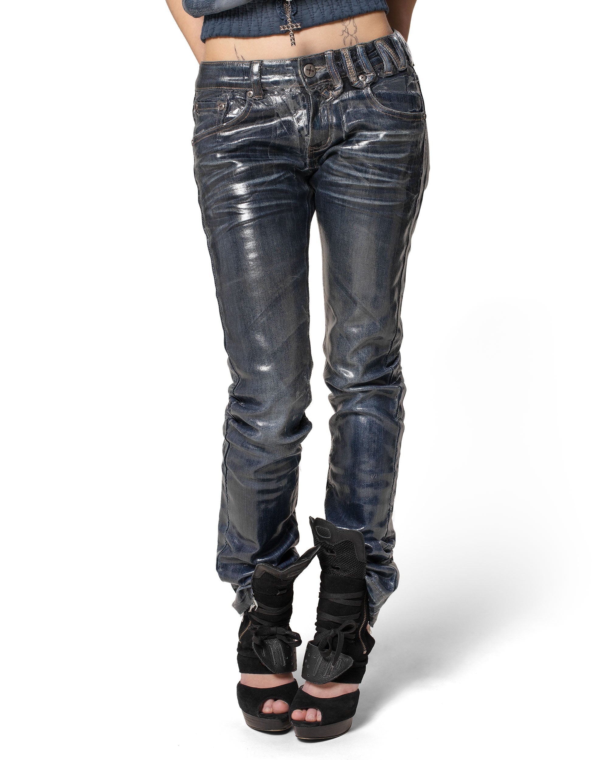Waxed slim gloss denim