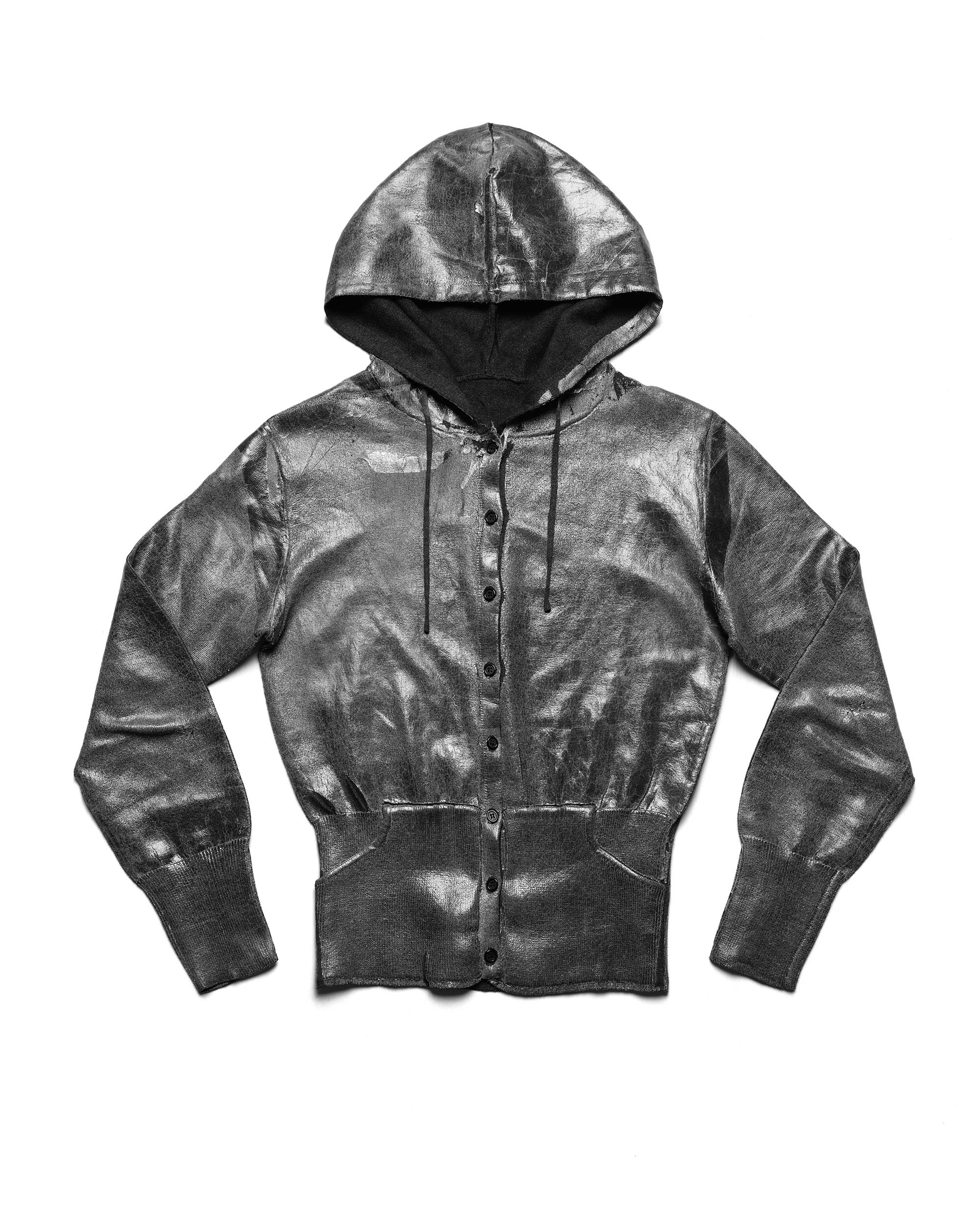 Coated fitted knit hoodie