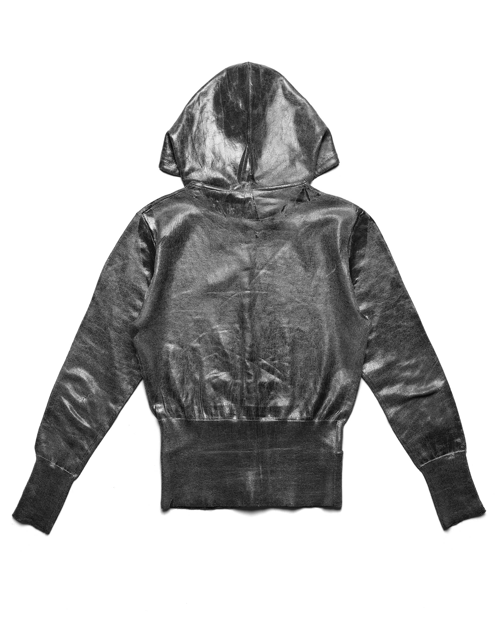 Coated fitted knit hoodie