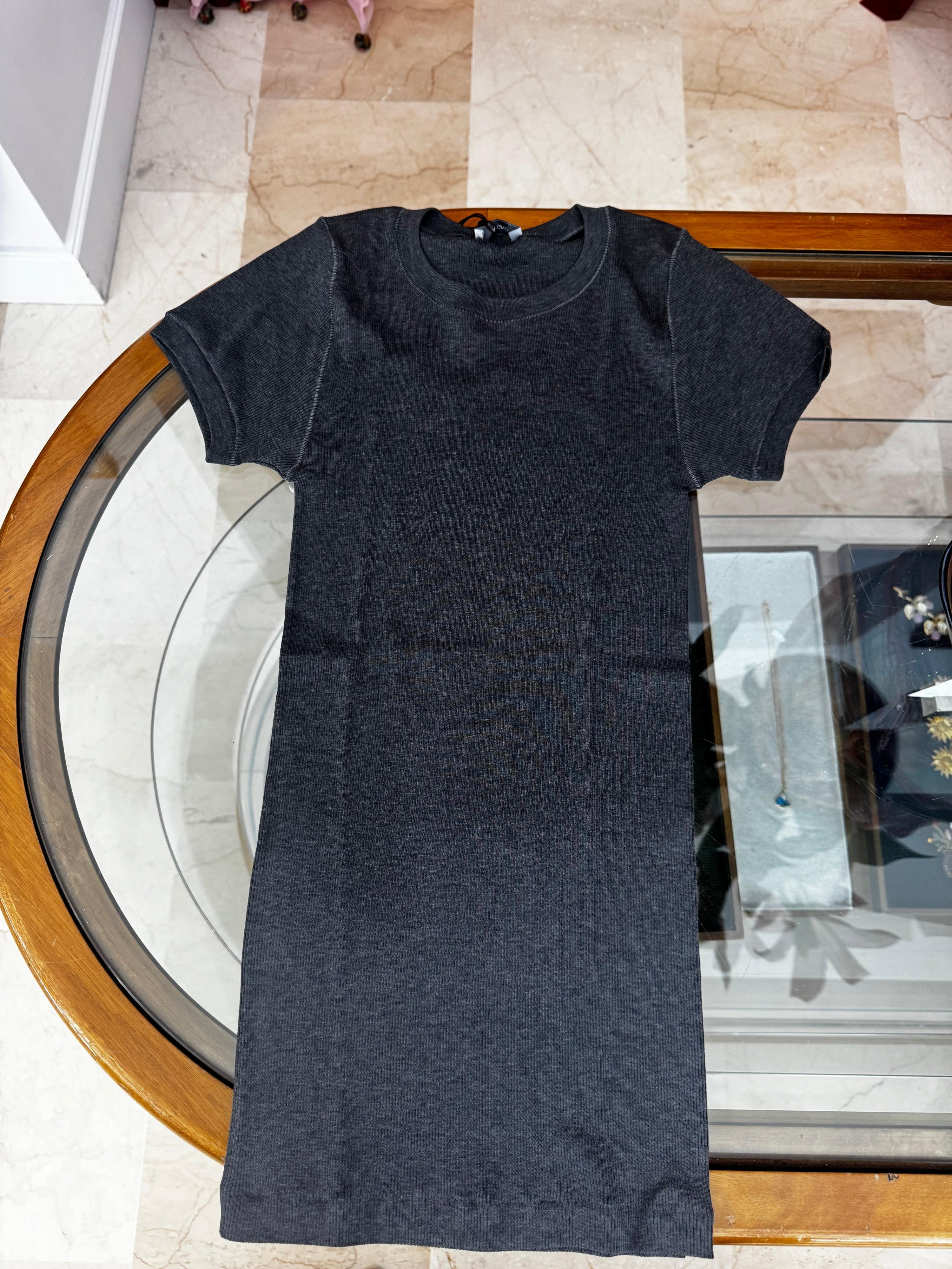 Perfect ribbed short sleeve - anthracite grey melange