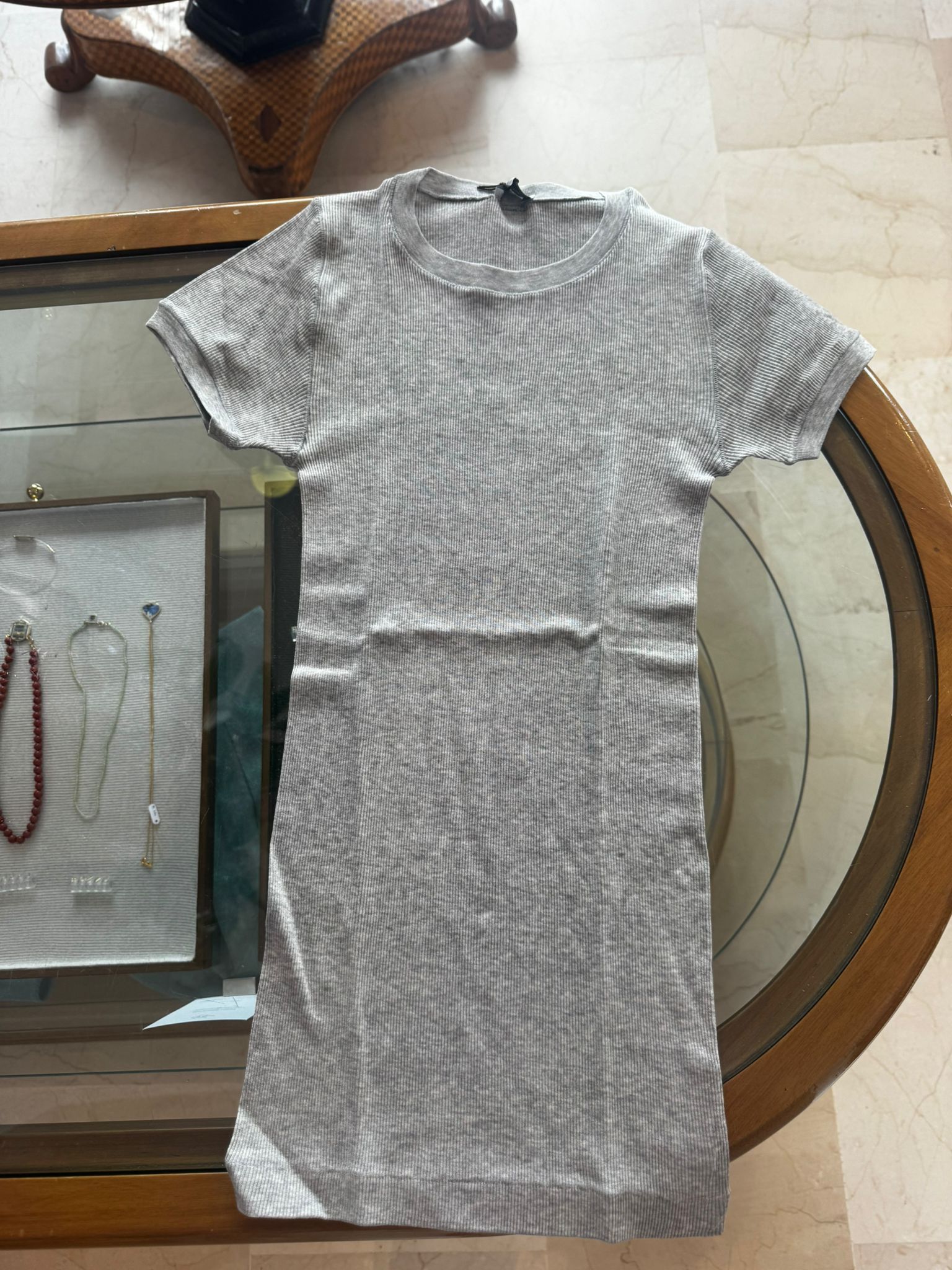 Perfect ribbed short sleeve - pearl grey melange
