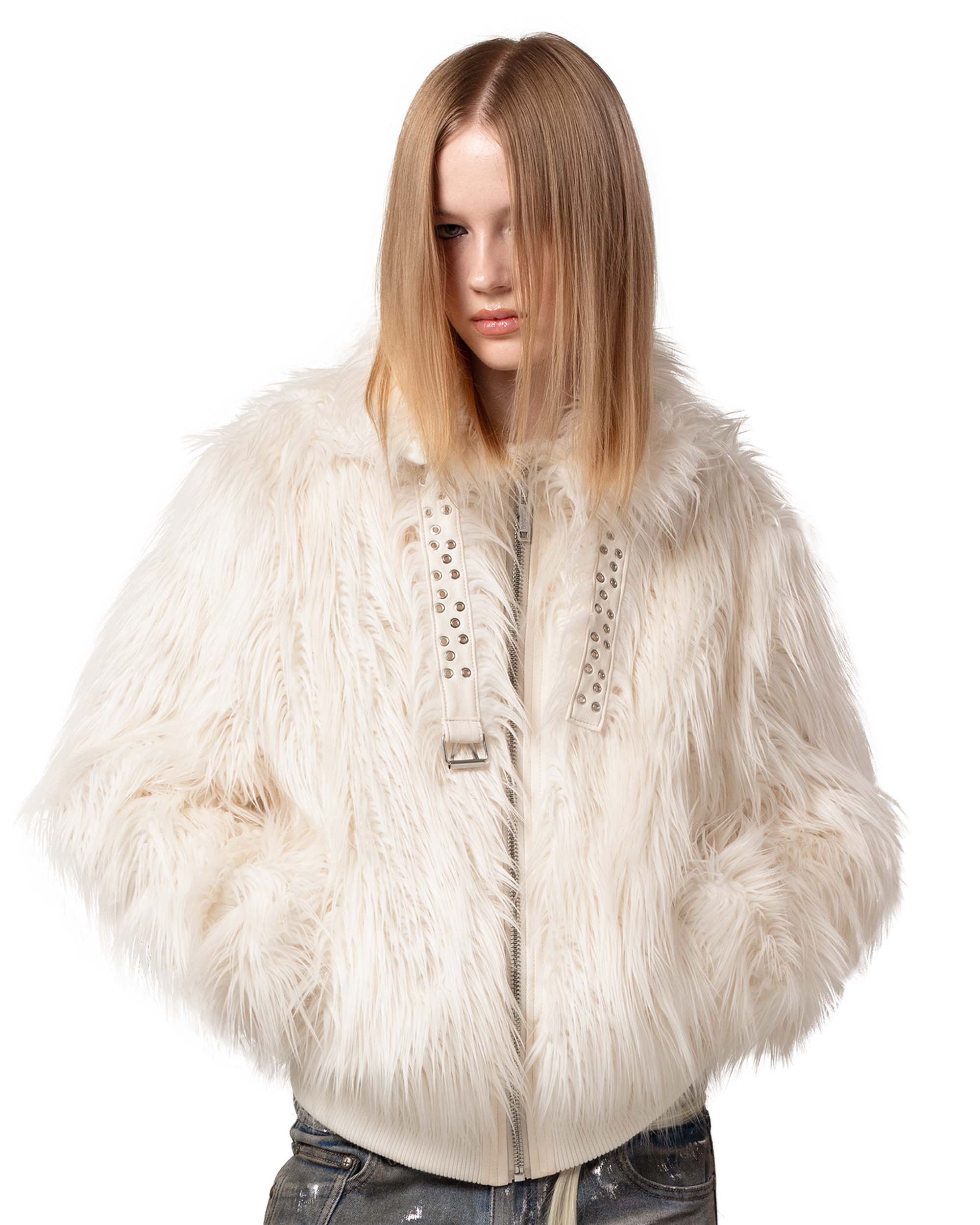 Tundra white fur bomber