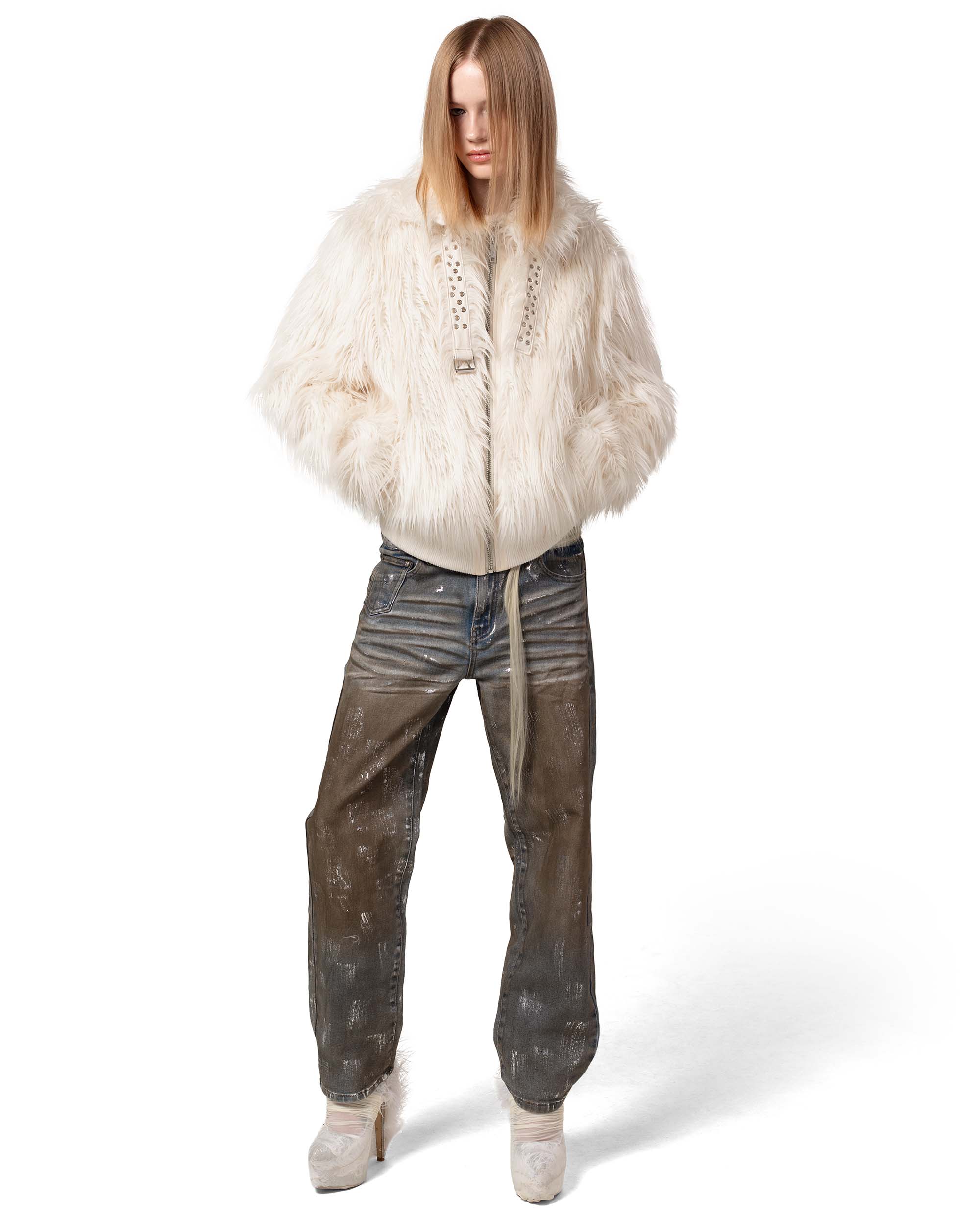Tundra white fur bomber
