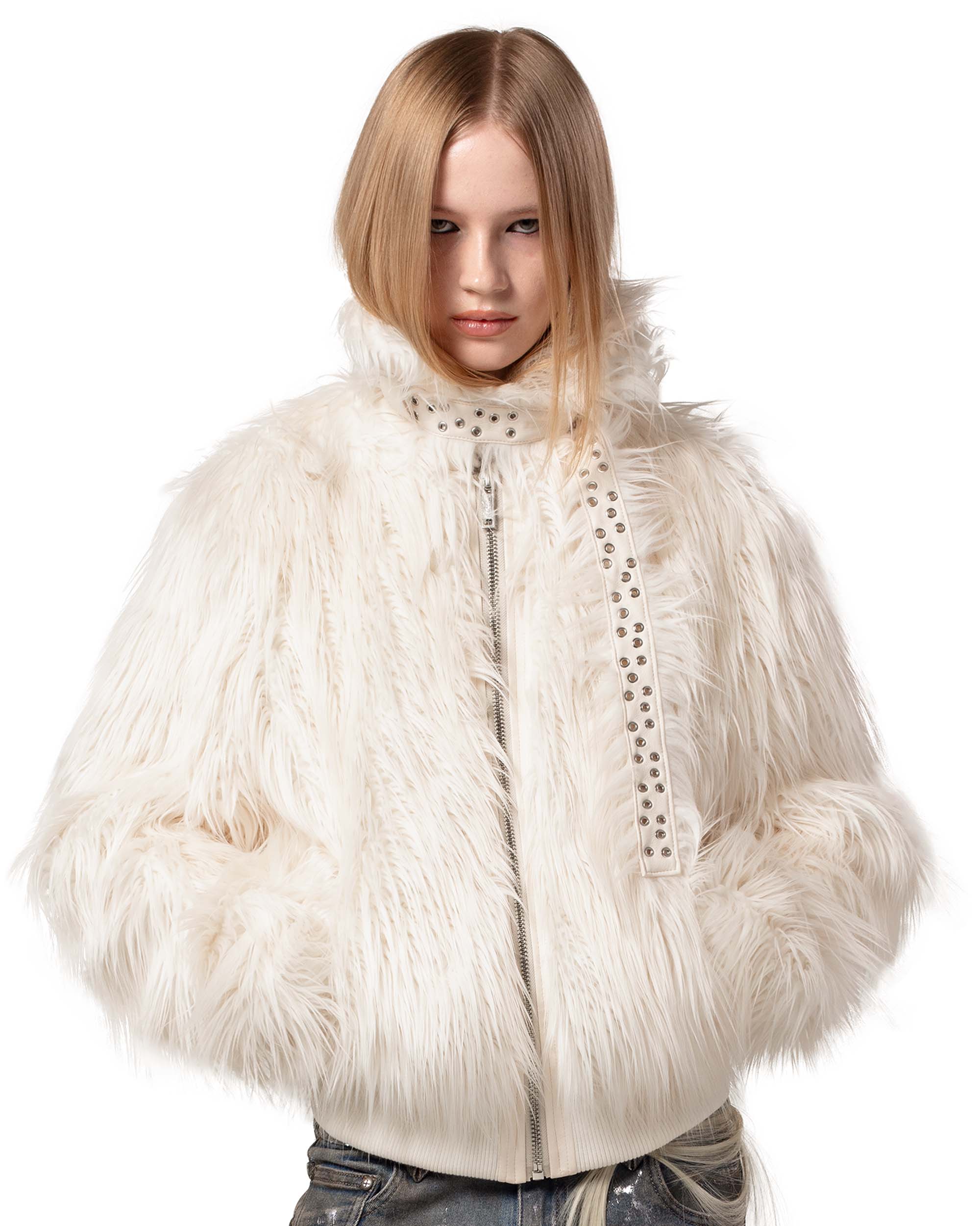 Tundra white fur bomber