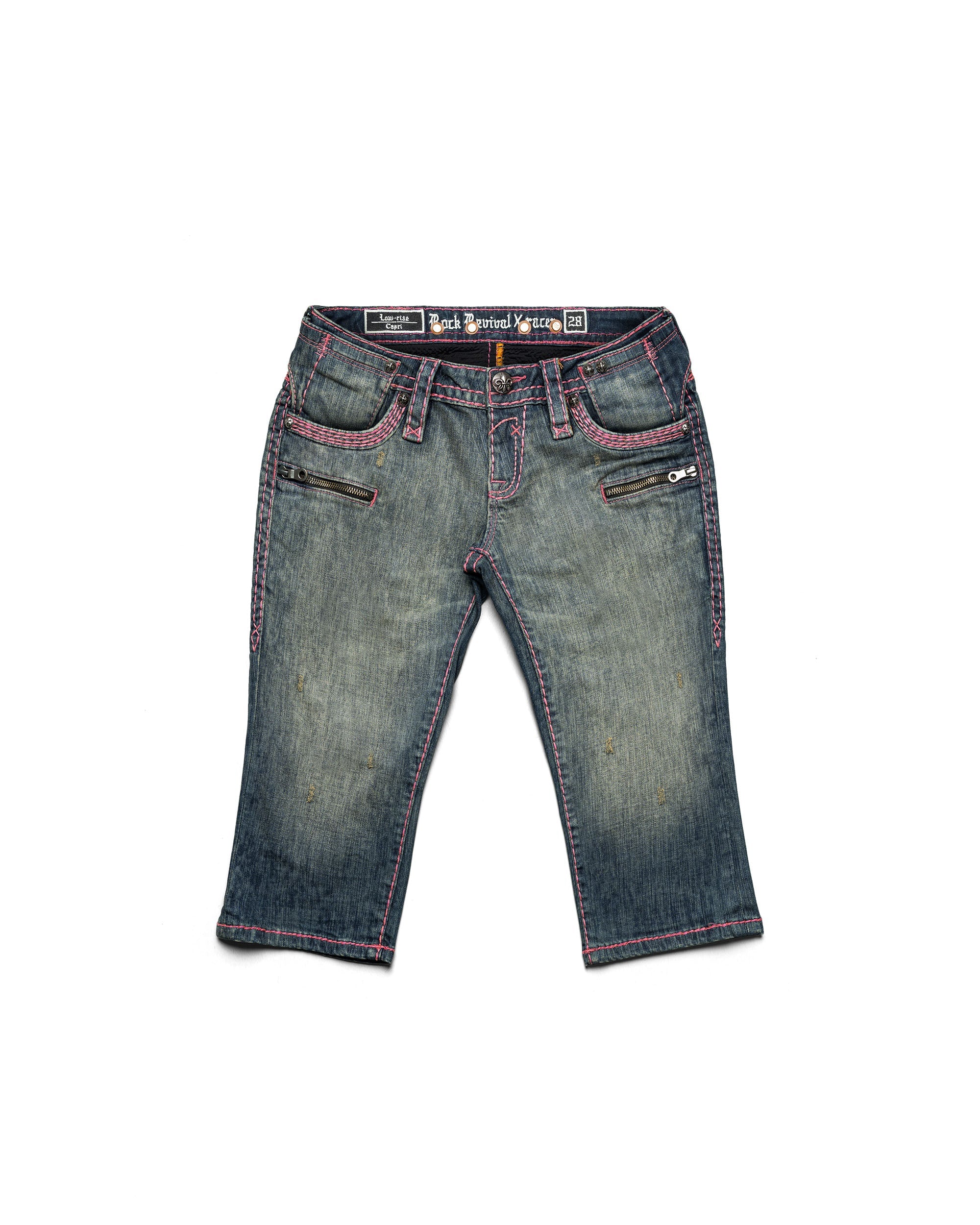 Rock revival pink stitch capri