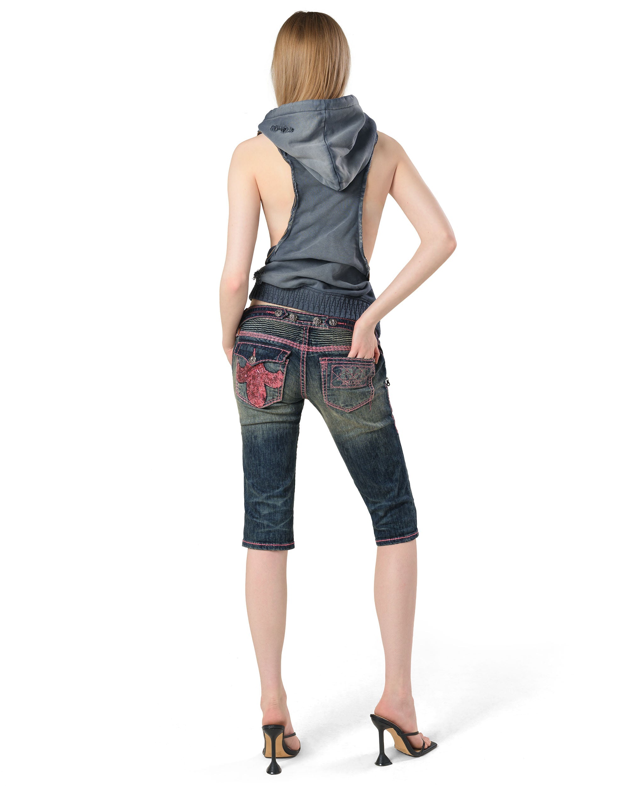 Rock revival pink stitch capri