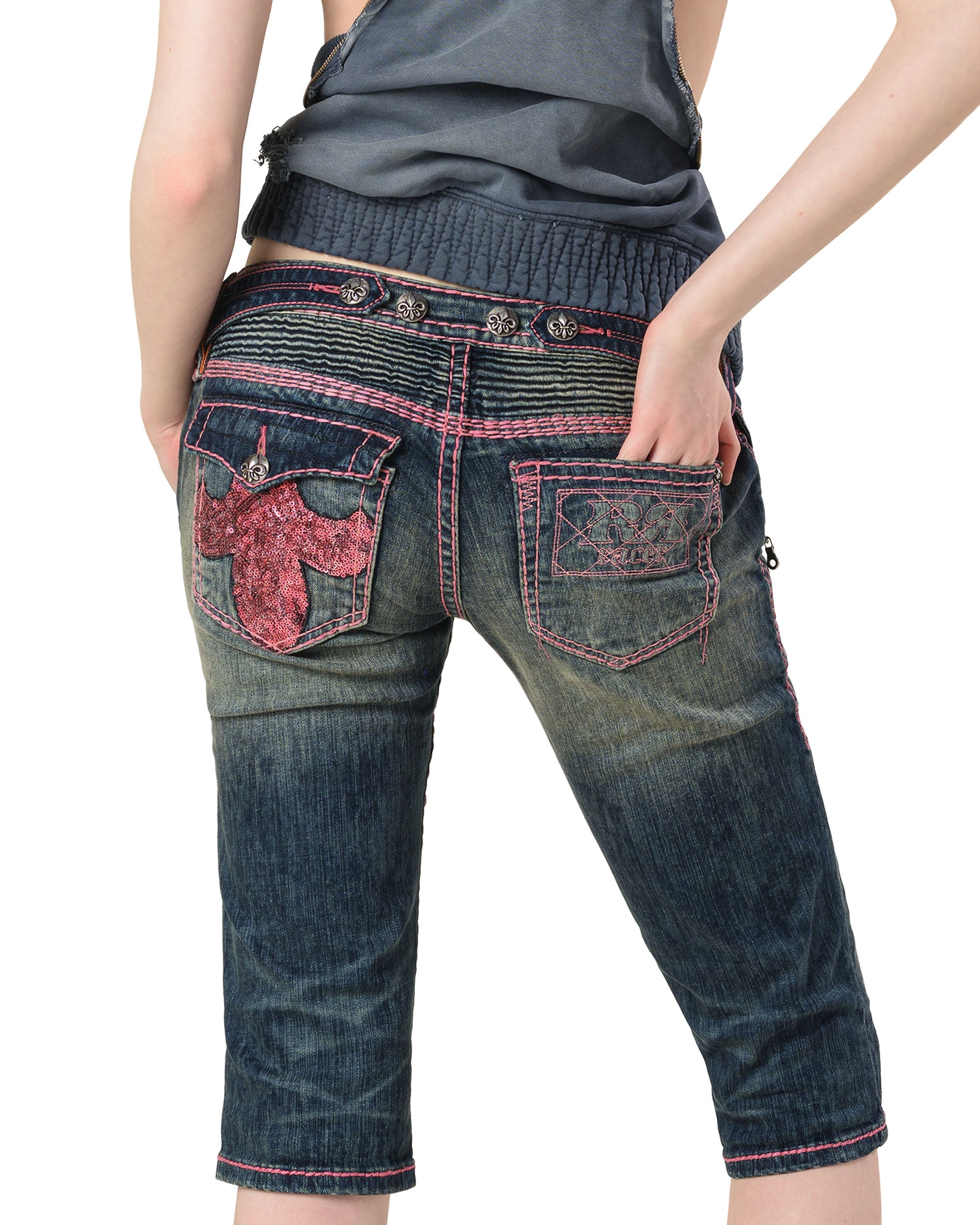 Rock revival pink stitch capri