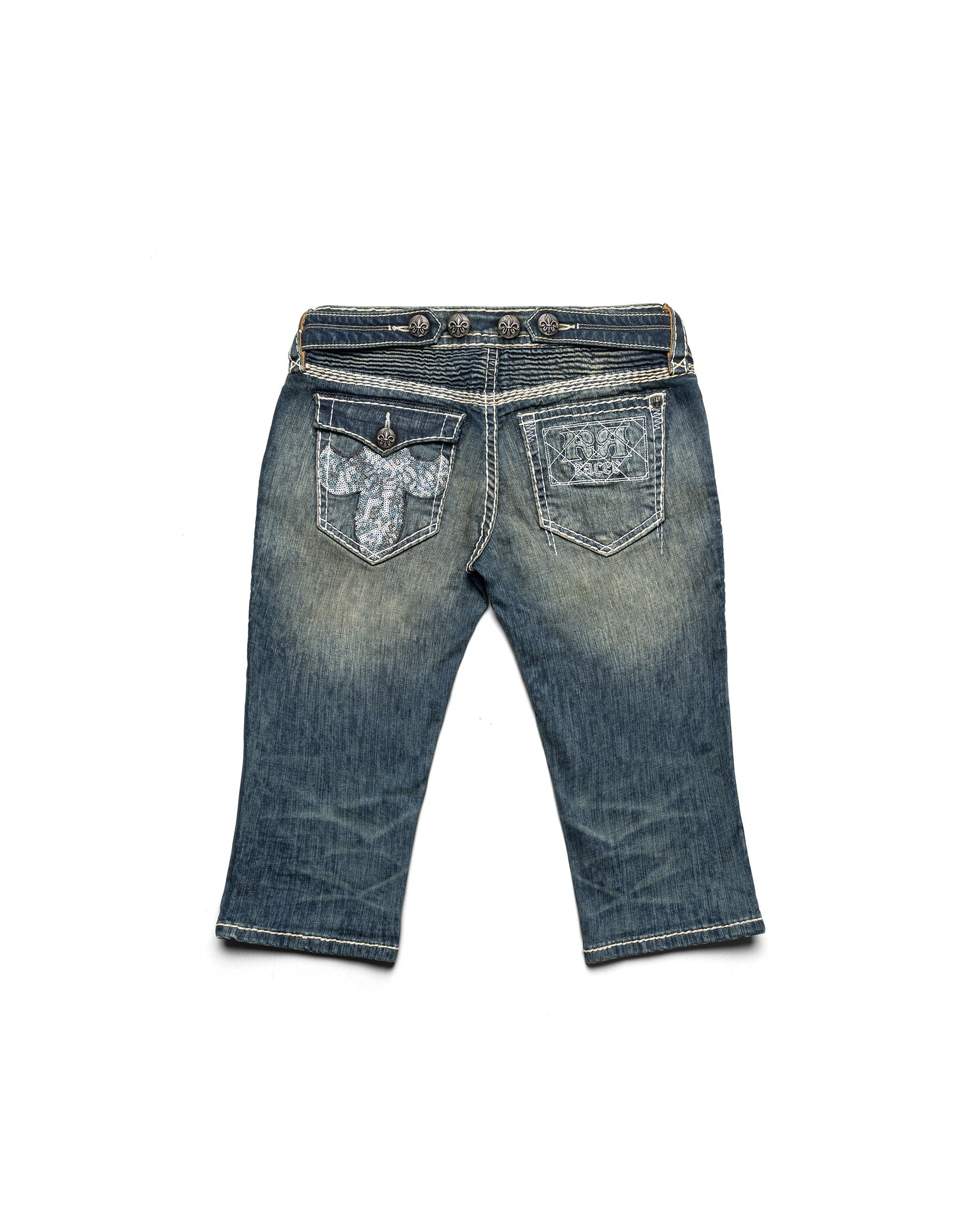 Rock revival white stitch capri