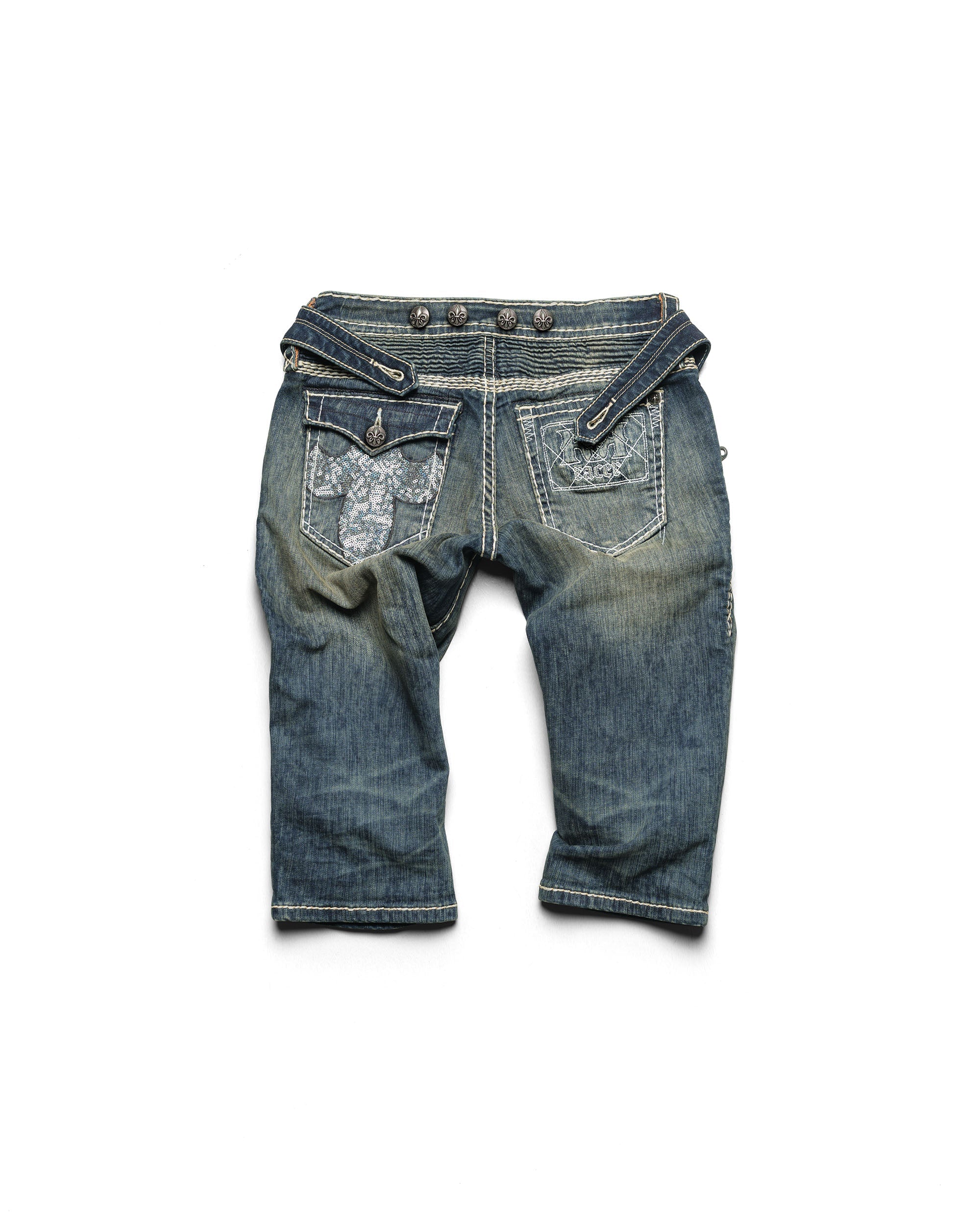 Rock revival white stitch capri