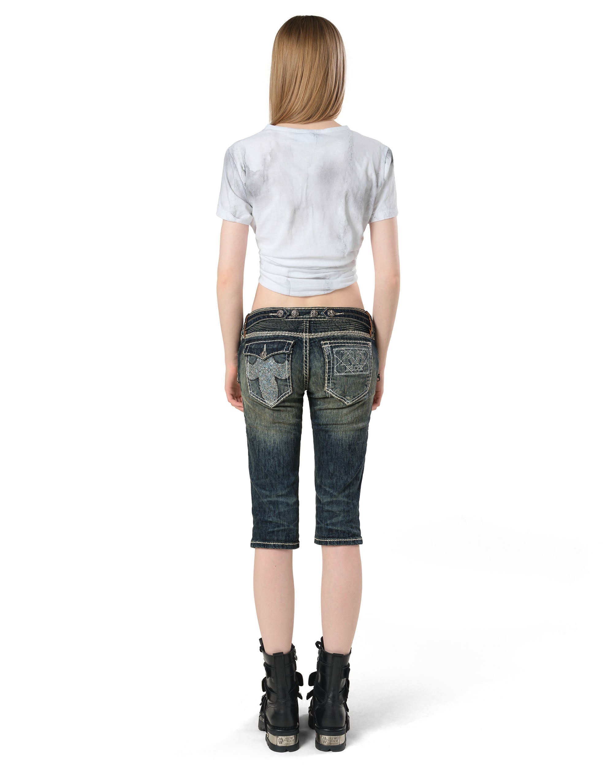 Rock revival white stitch capri
