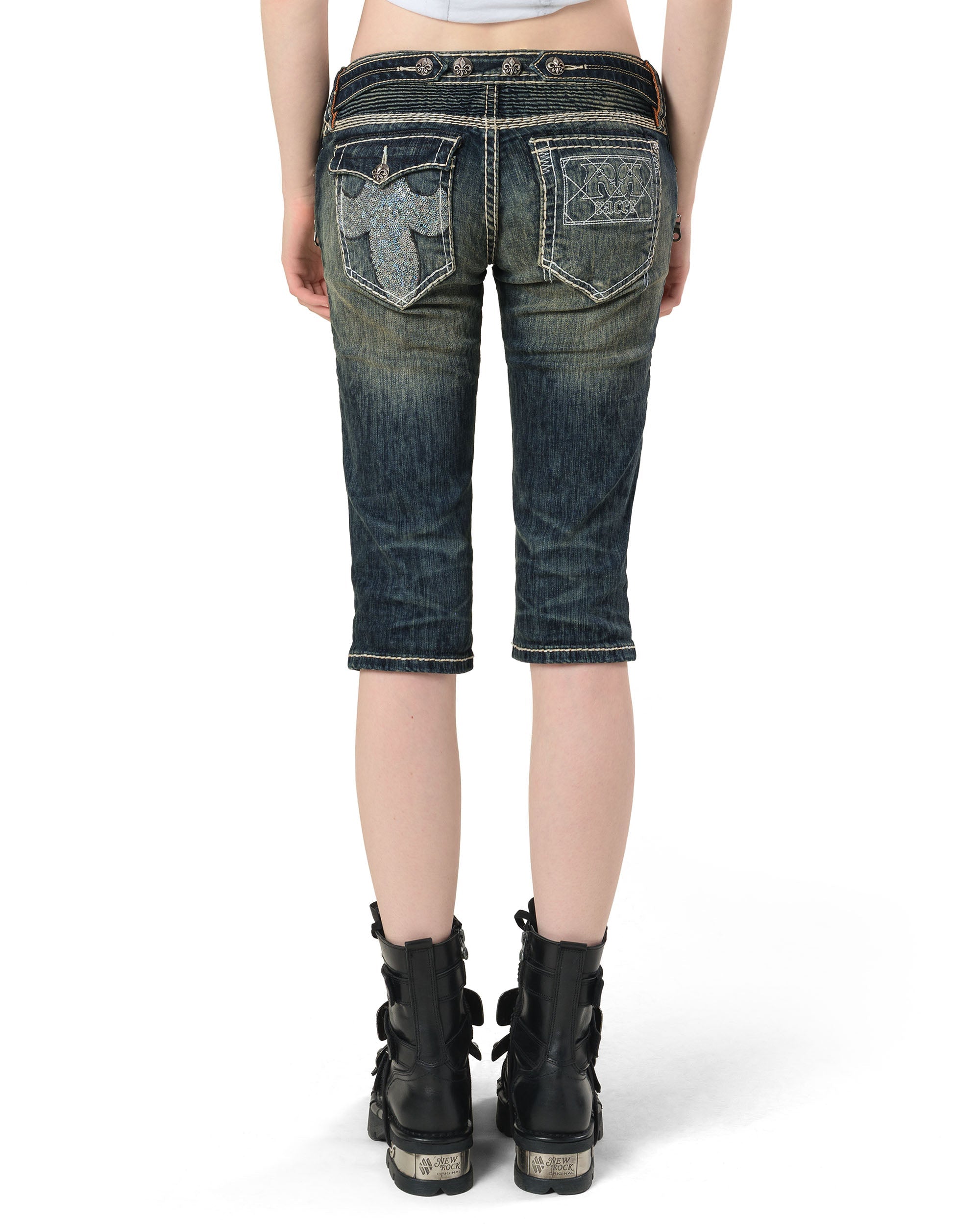 Rock revival white stitch capri