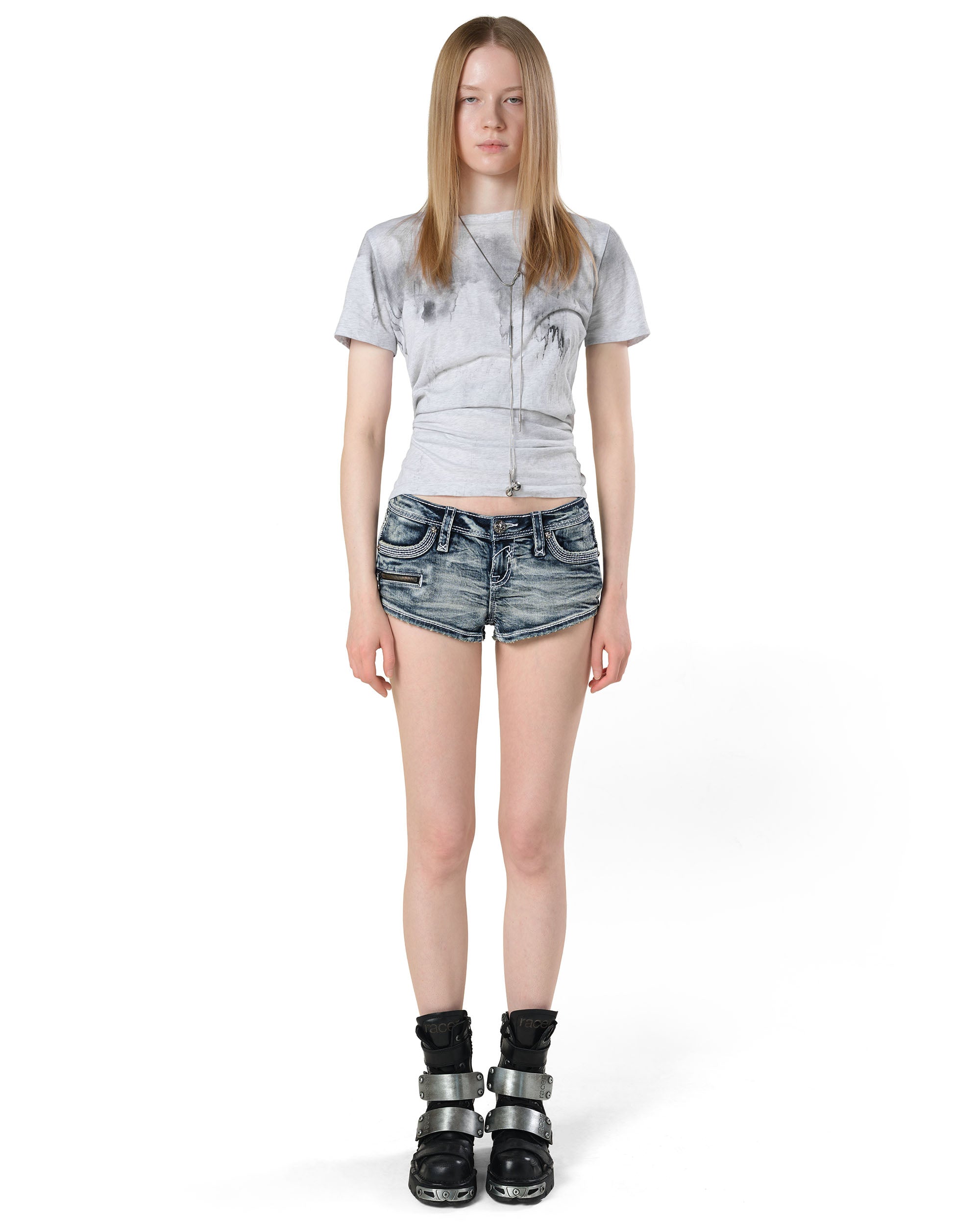 Rock revival denim mini shorts