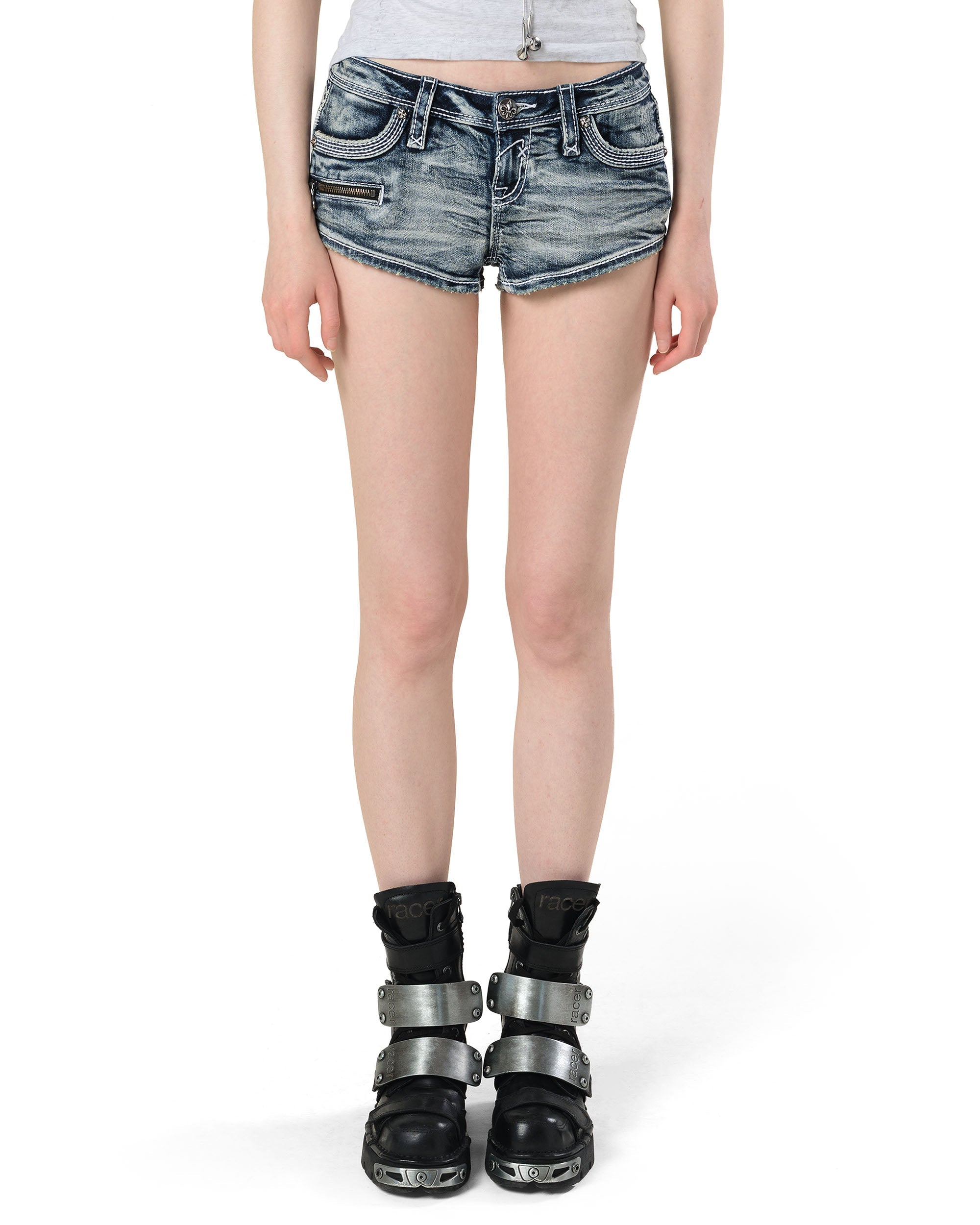 Rock revival denim mini shorts
