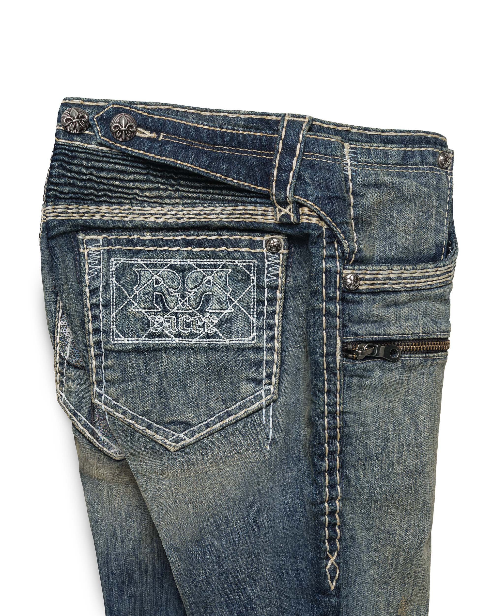 Rock revival white stitch capri