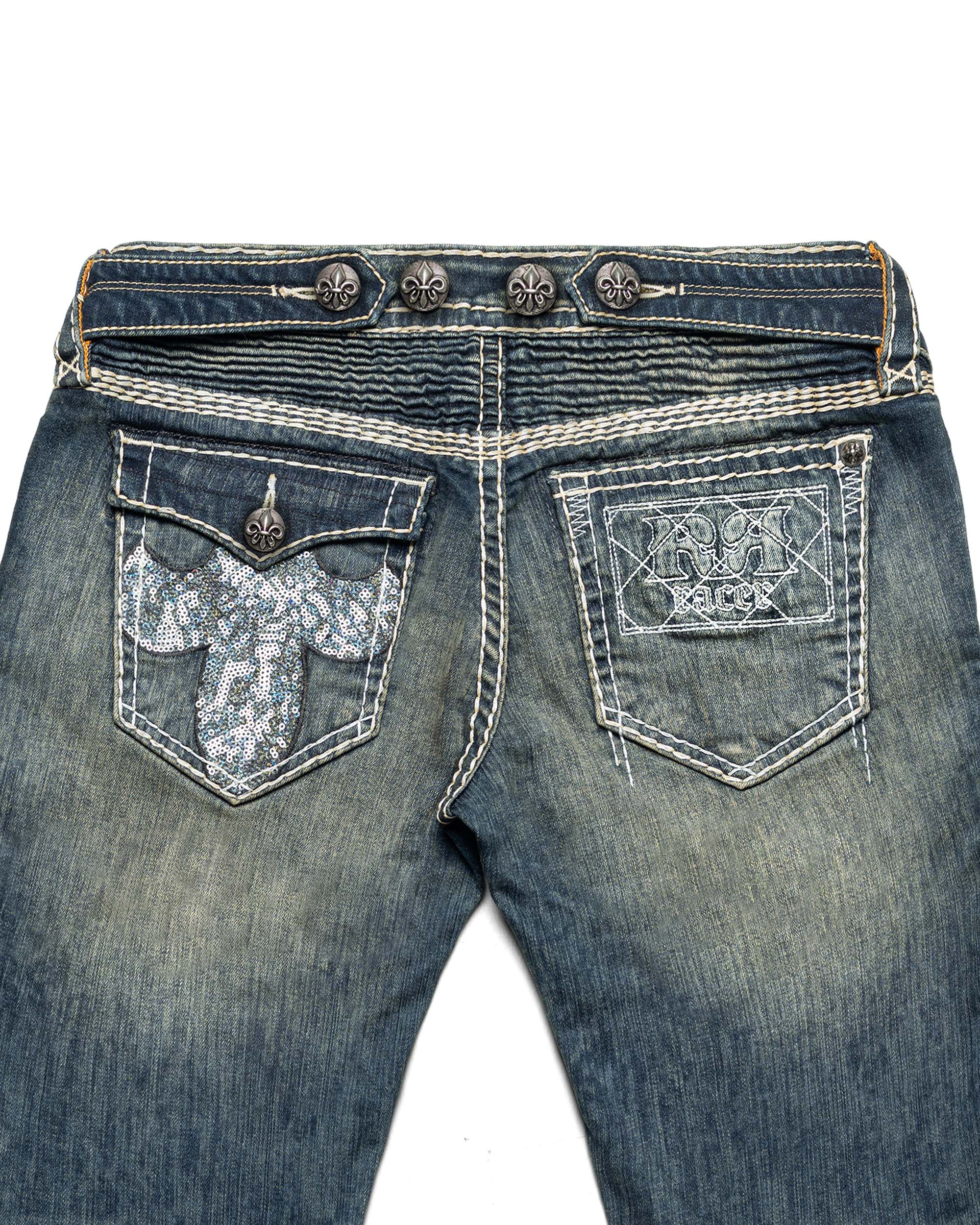 Rock revival white stitch capri