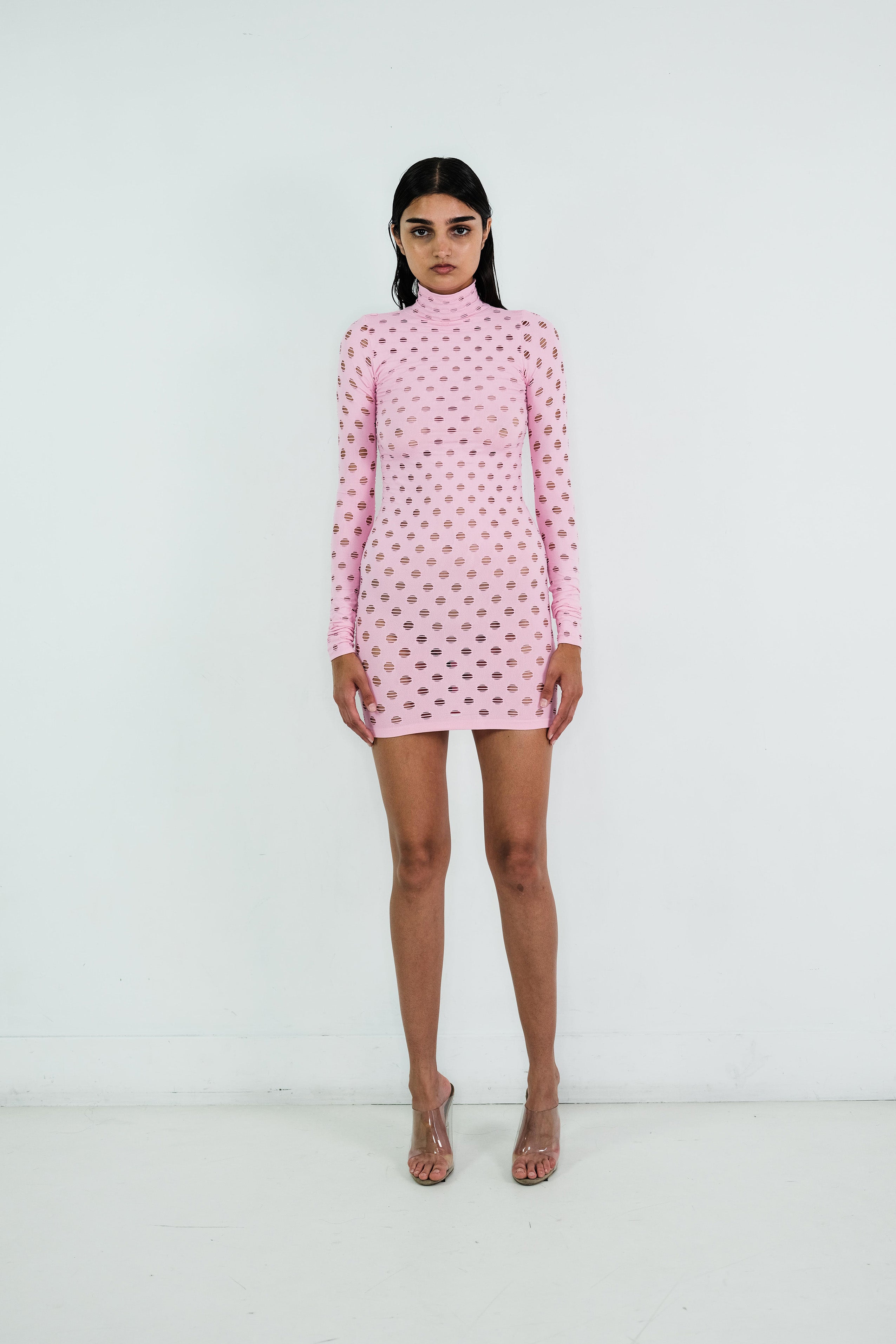 Perforated turtleneck dress