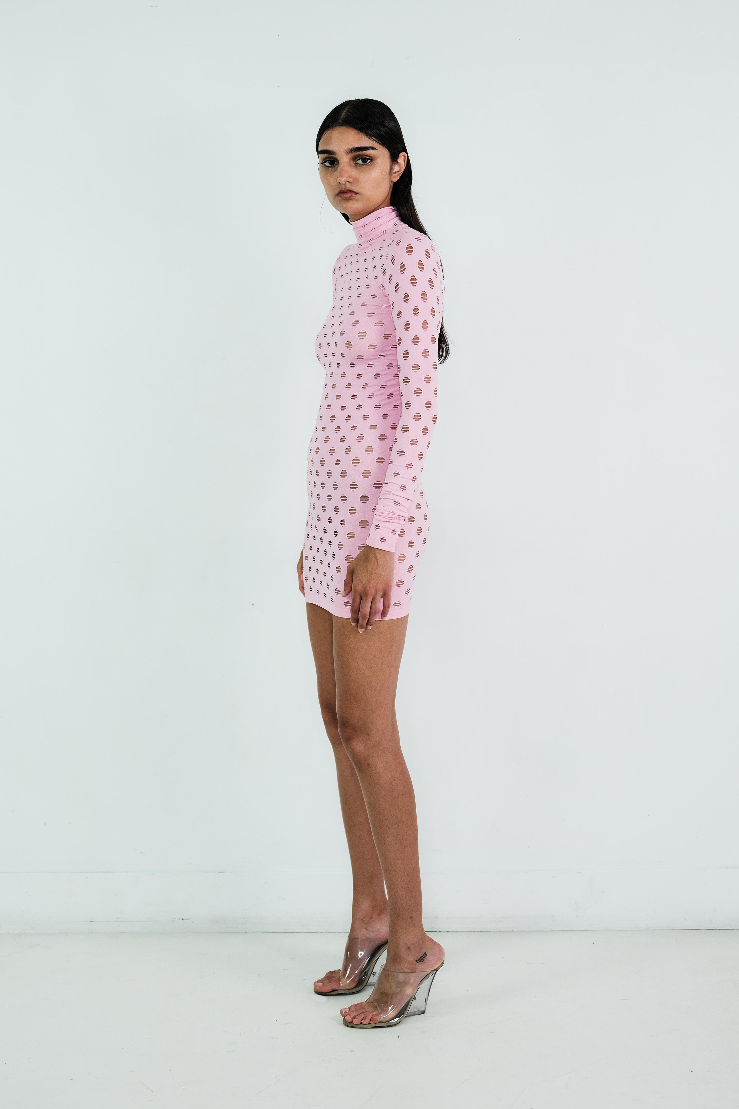 Perforated turtleneck dress