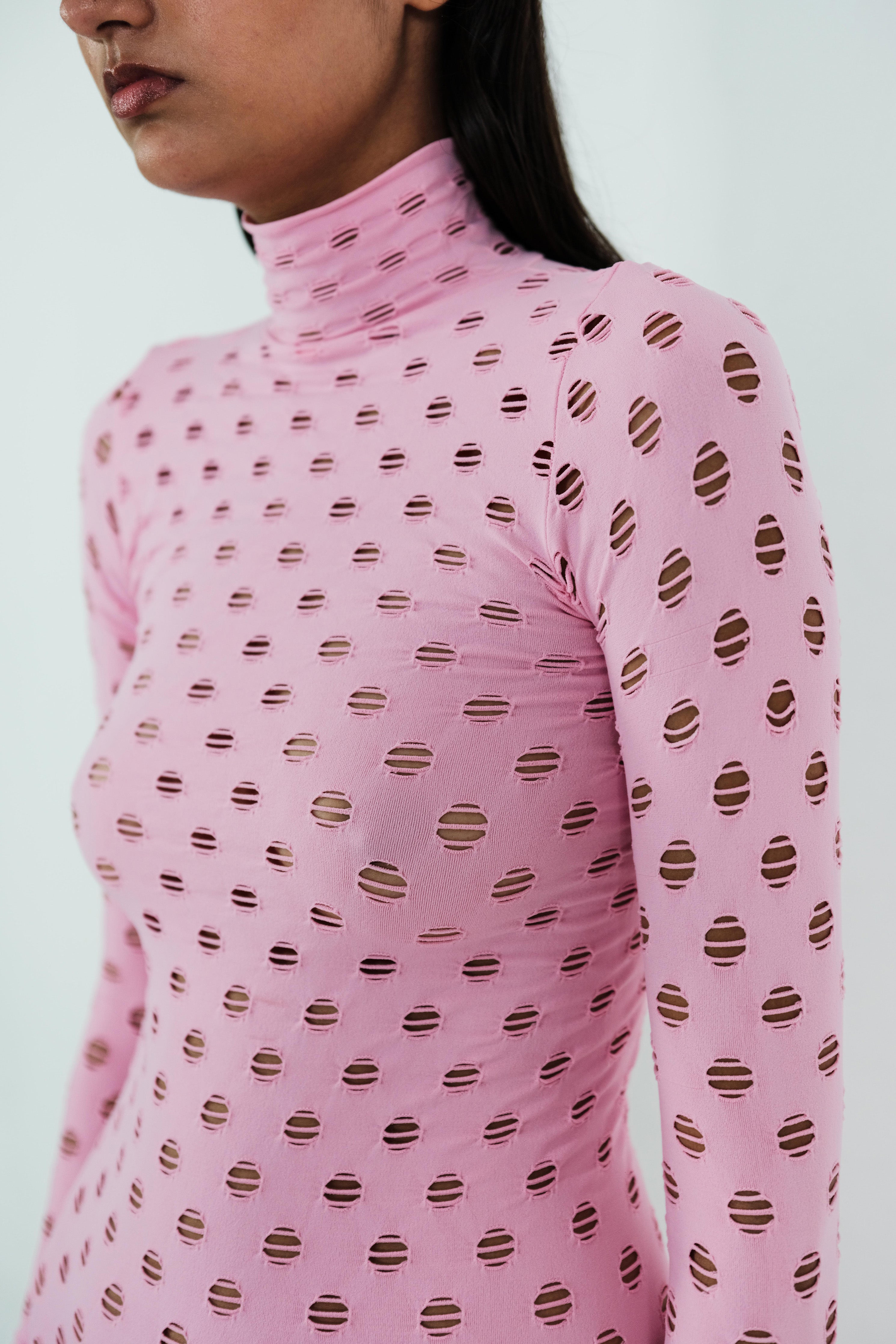 Perforated turtleneck dress