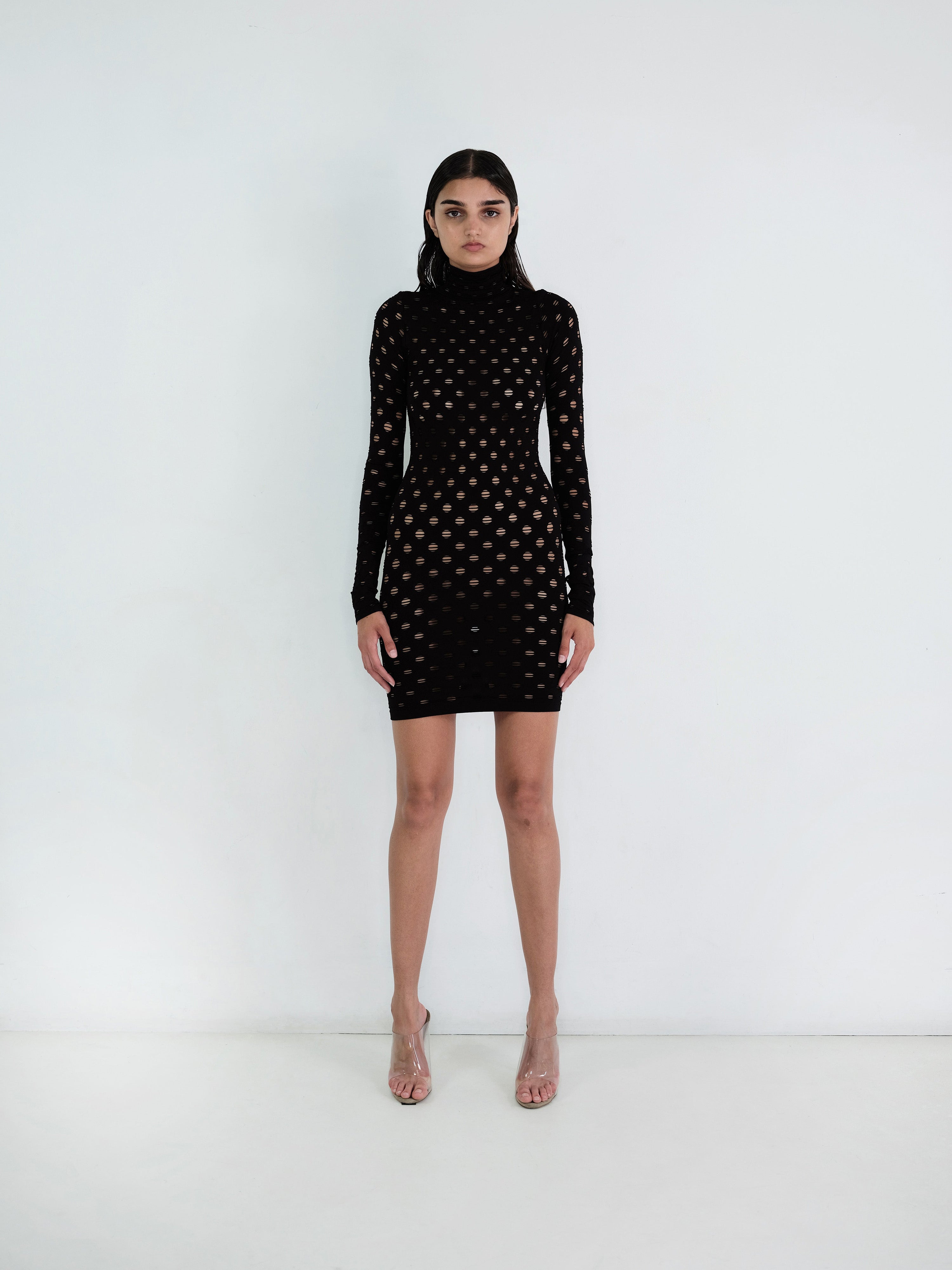 Perforated turtleneck dress