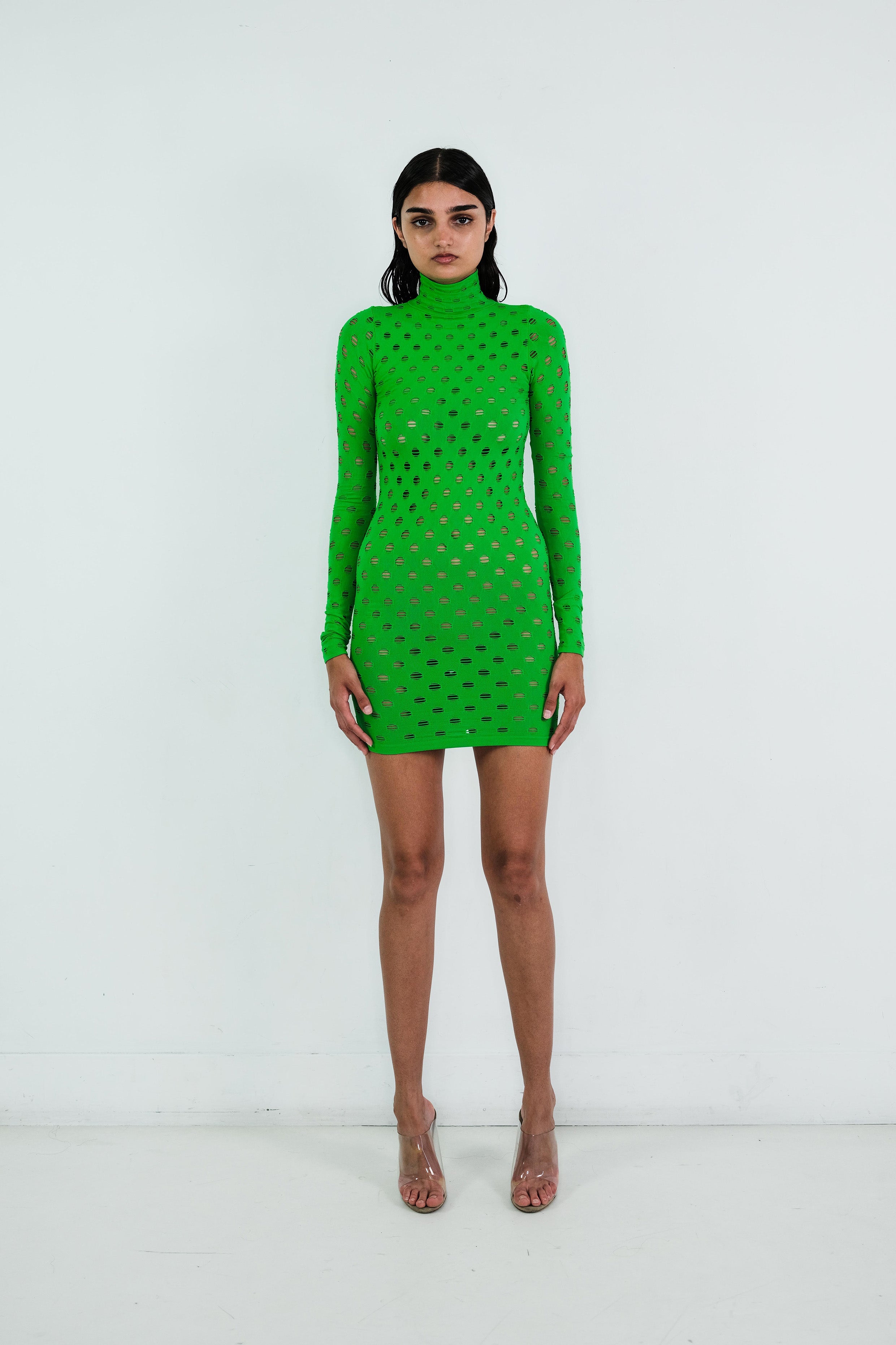 Perforated turtleneck dress