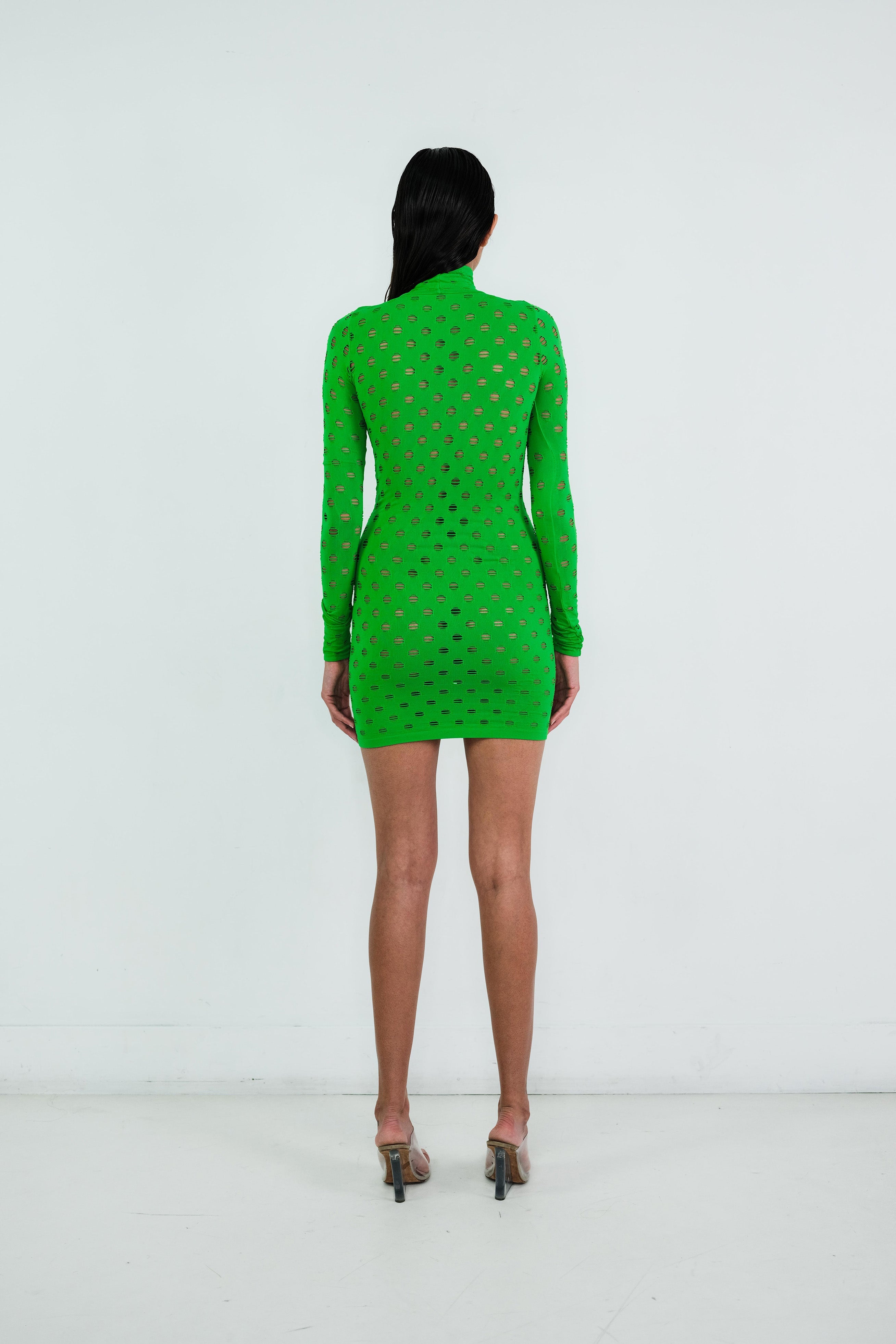 Perforated turtleneck dress