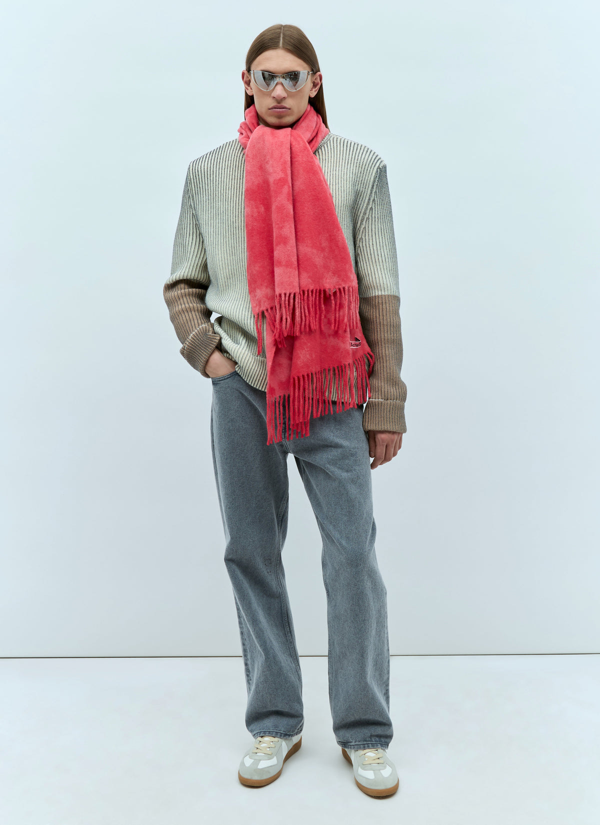 Narrow tie-dye wool scarf