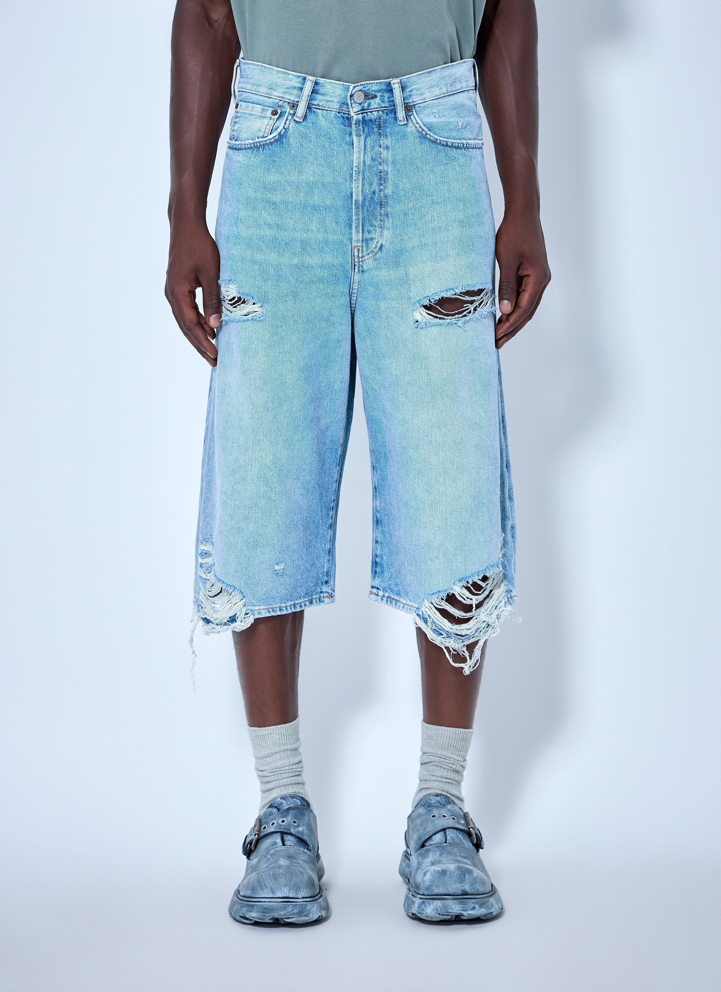 Distressed denim shorts