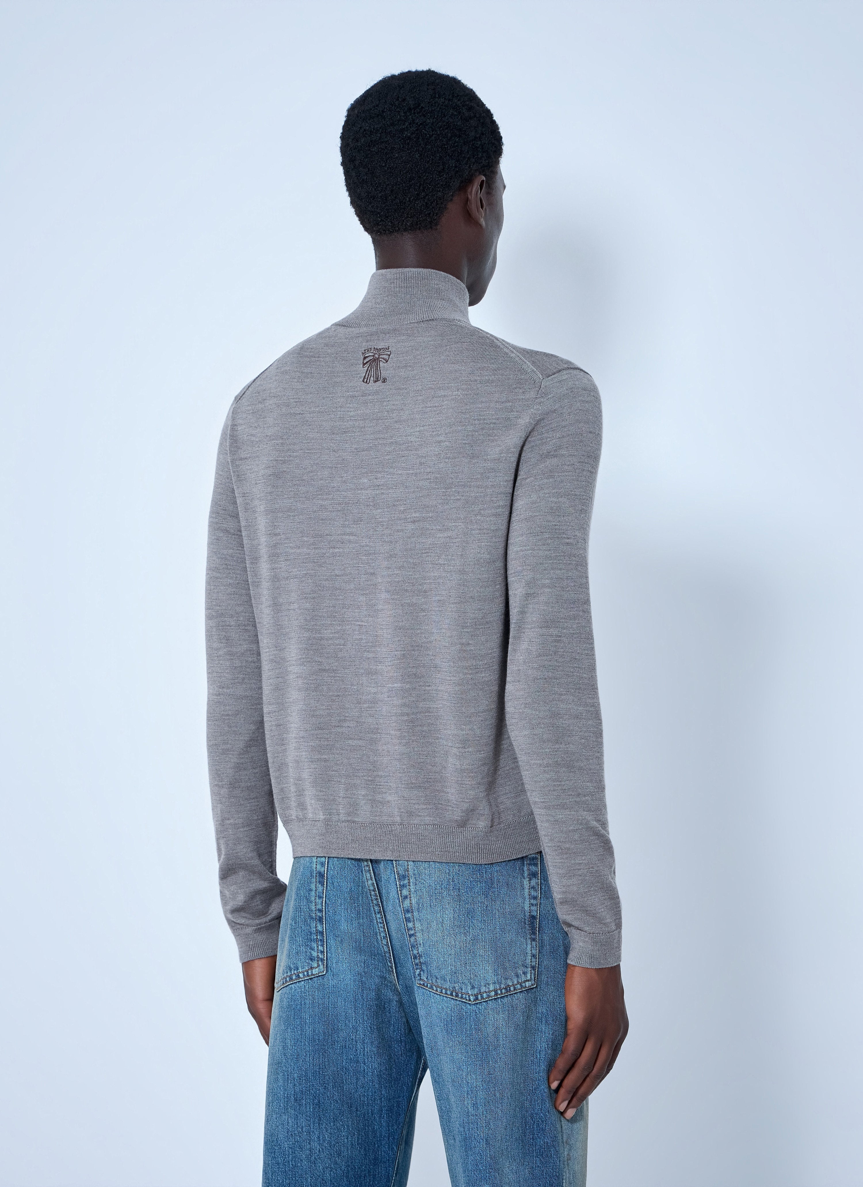 Zip-up bow logo cardigan