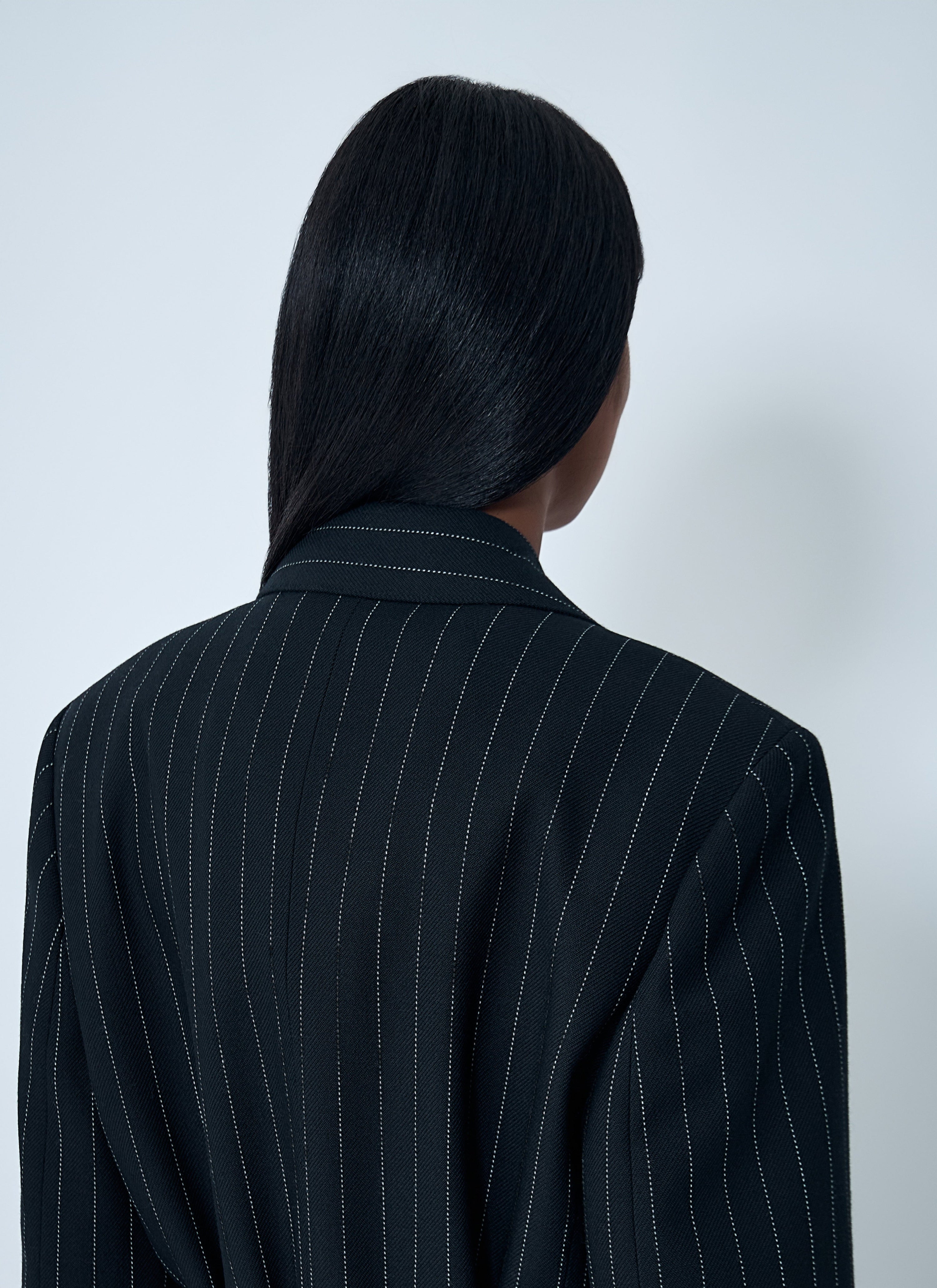 Belted pinstripe coat
