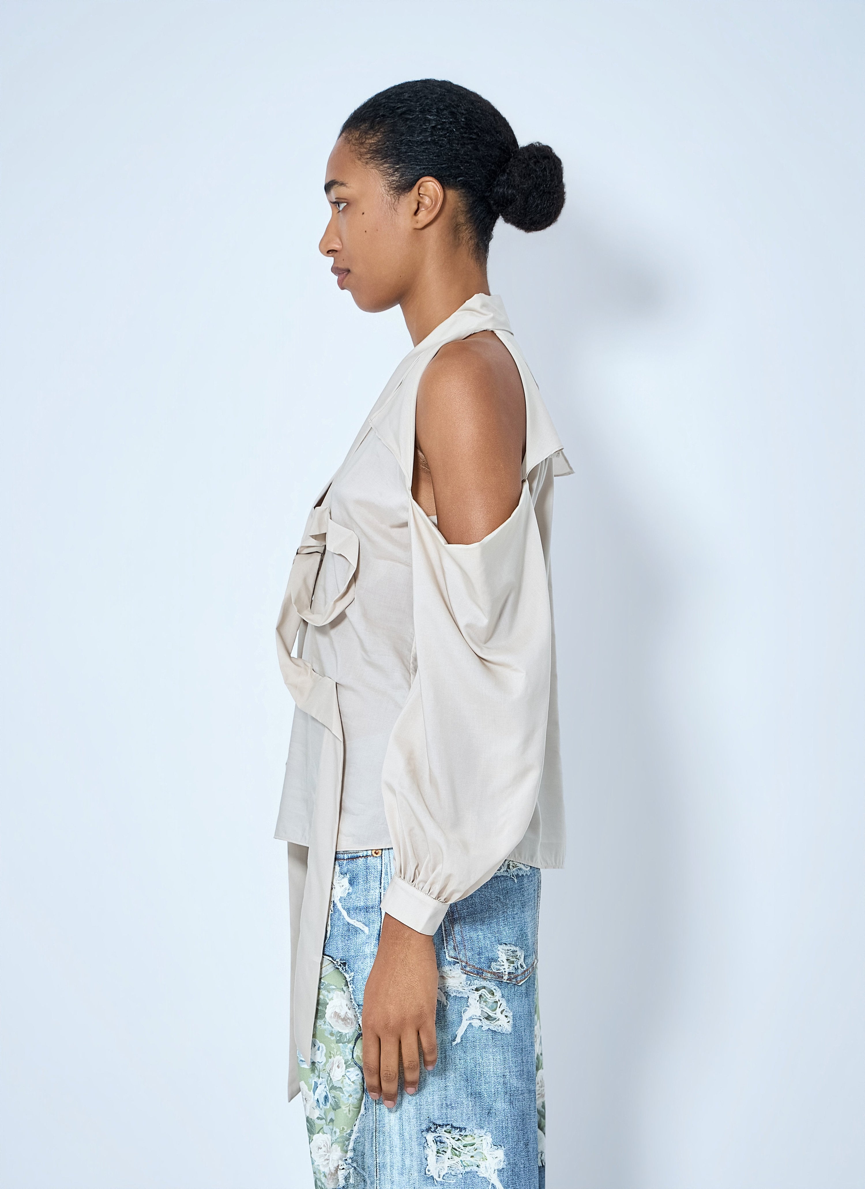 Bow-tie open-shoulder blouse