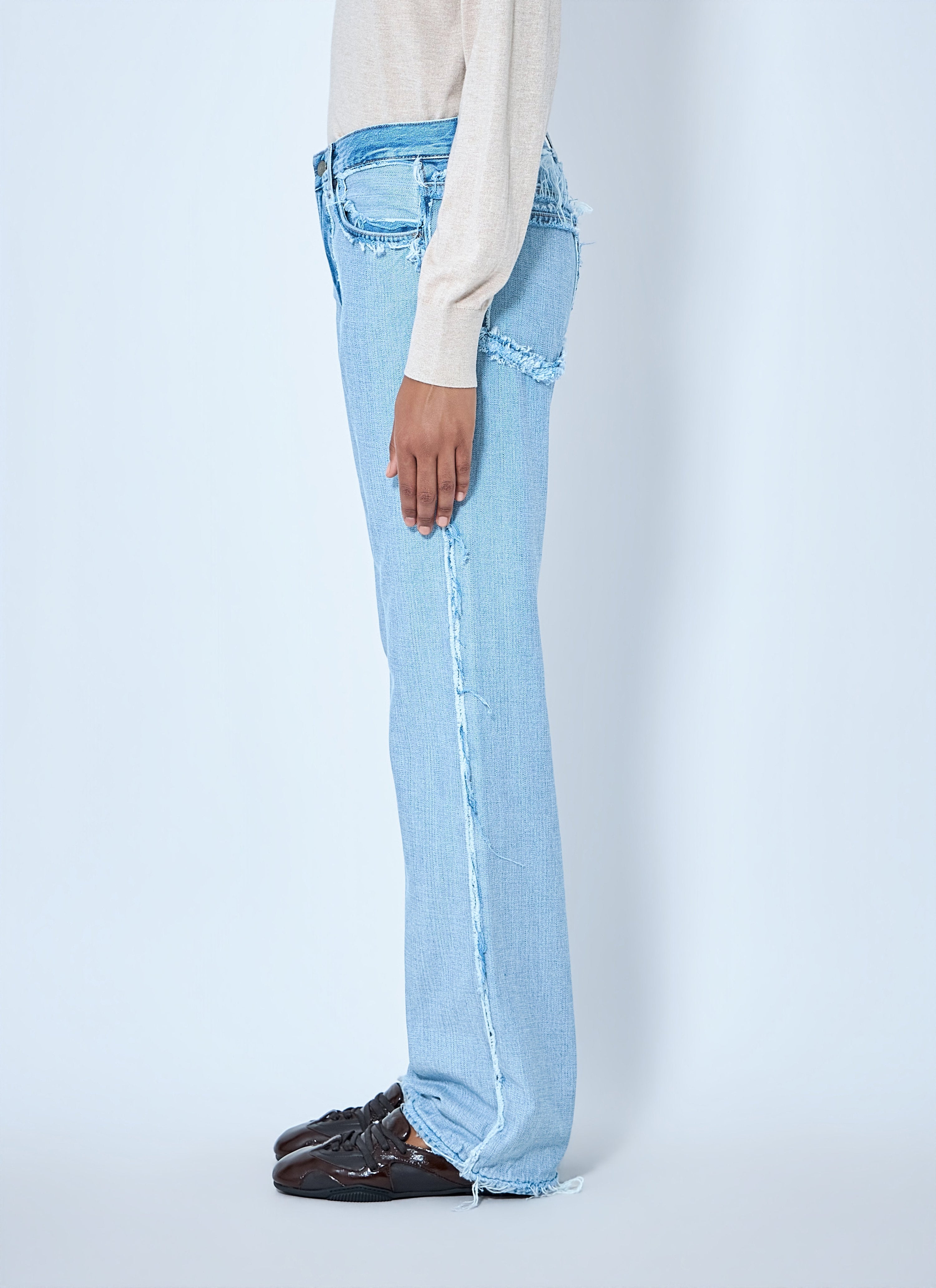 Frayed denim jeans