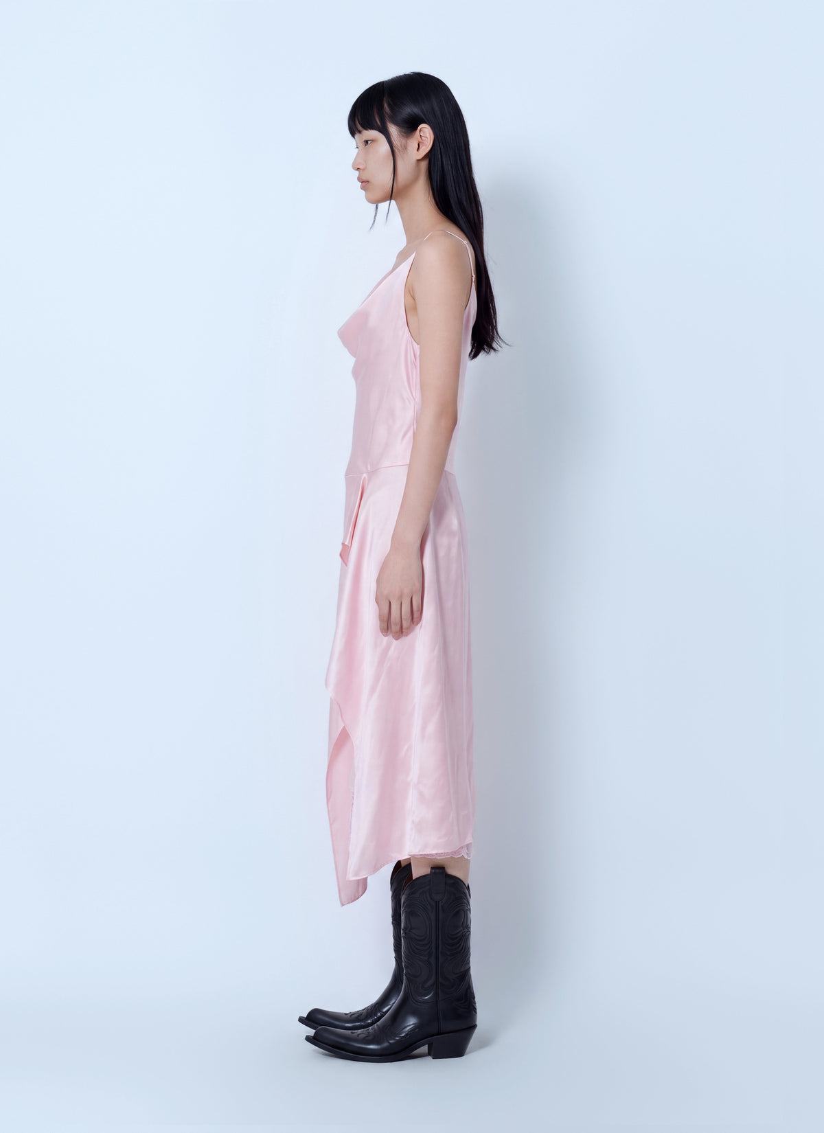 Shiny satin midi slip dress