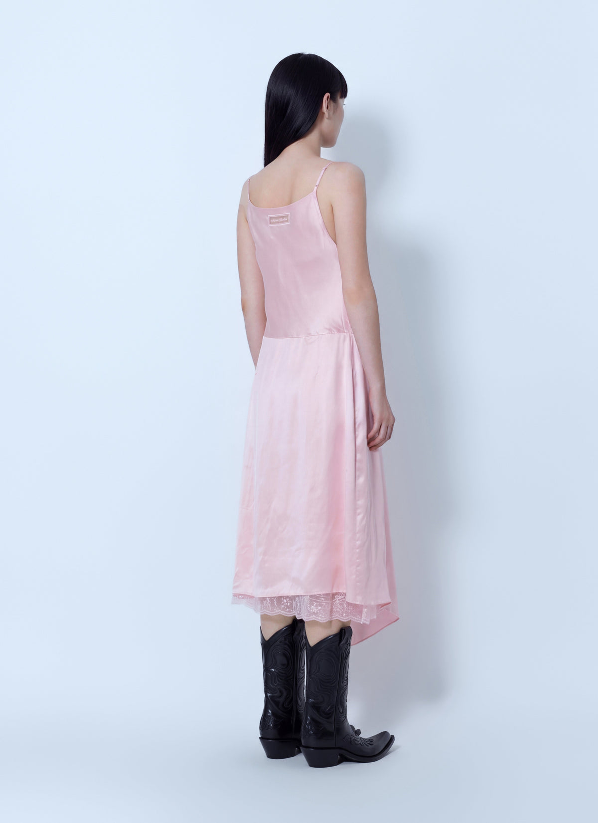 Shiny satin midi slip dress