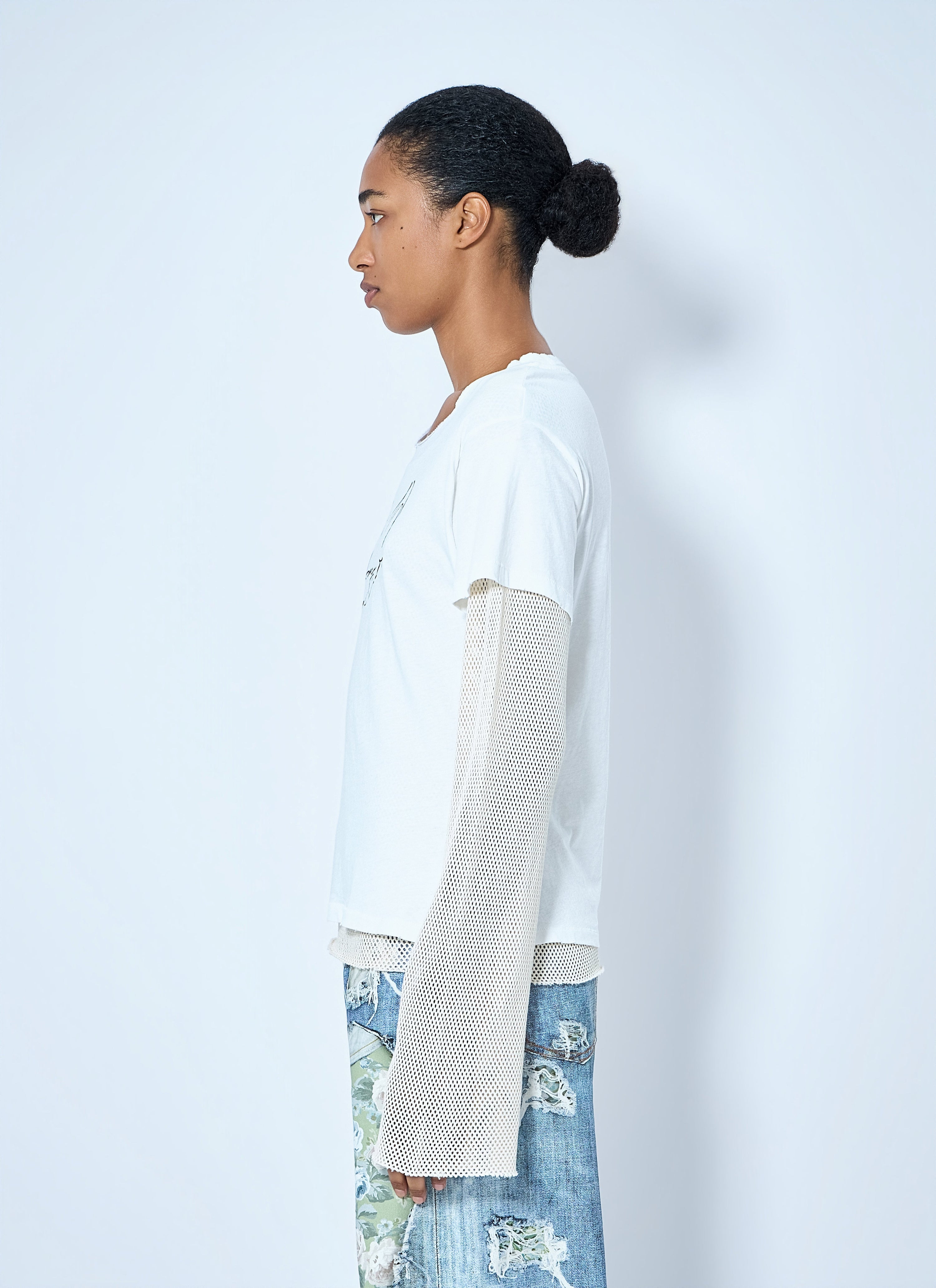 Layered mesh sleeve t-shirt