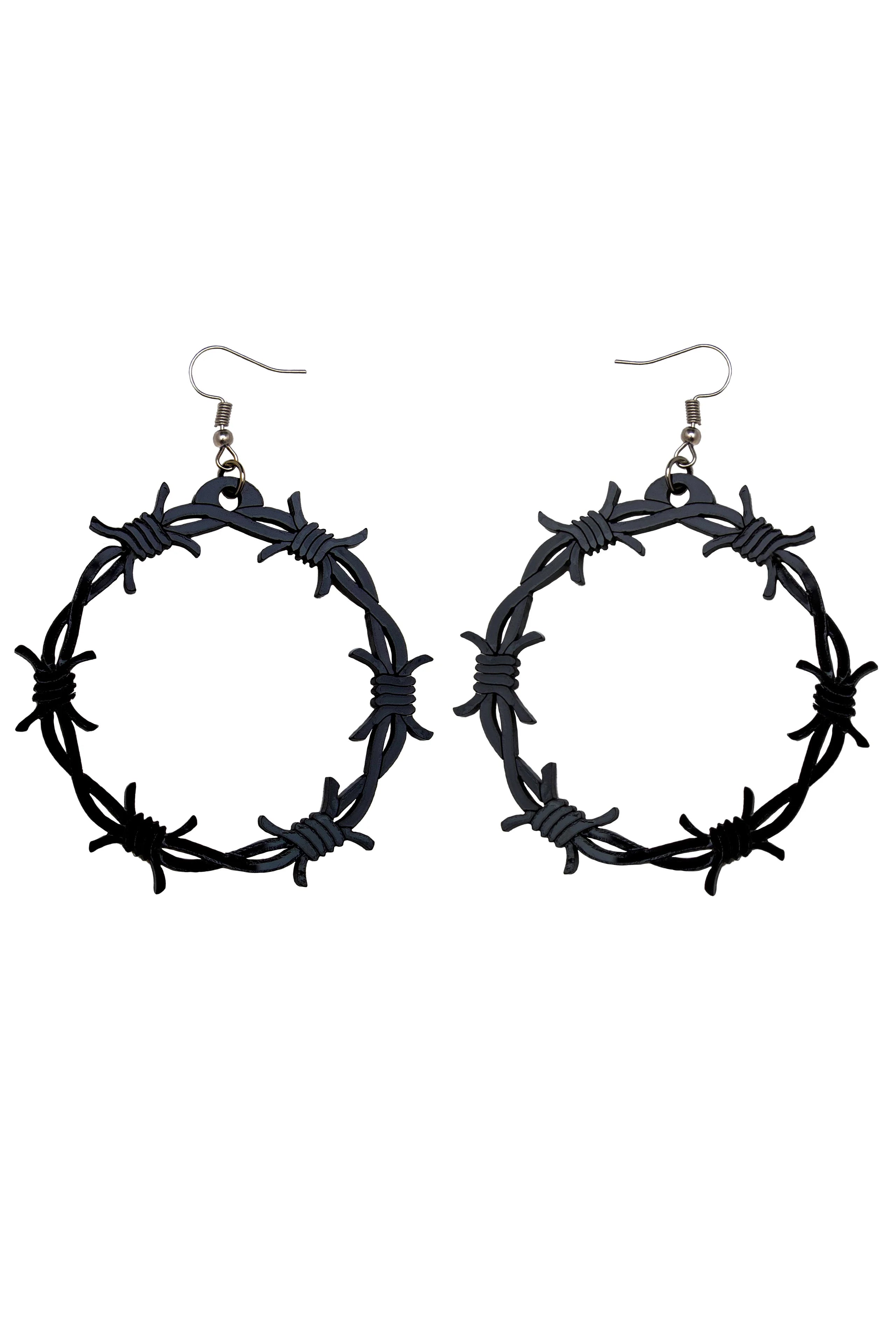 Black barbed wire hoop earrings