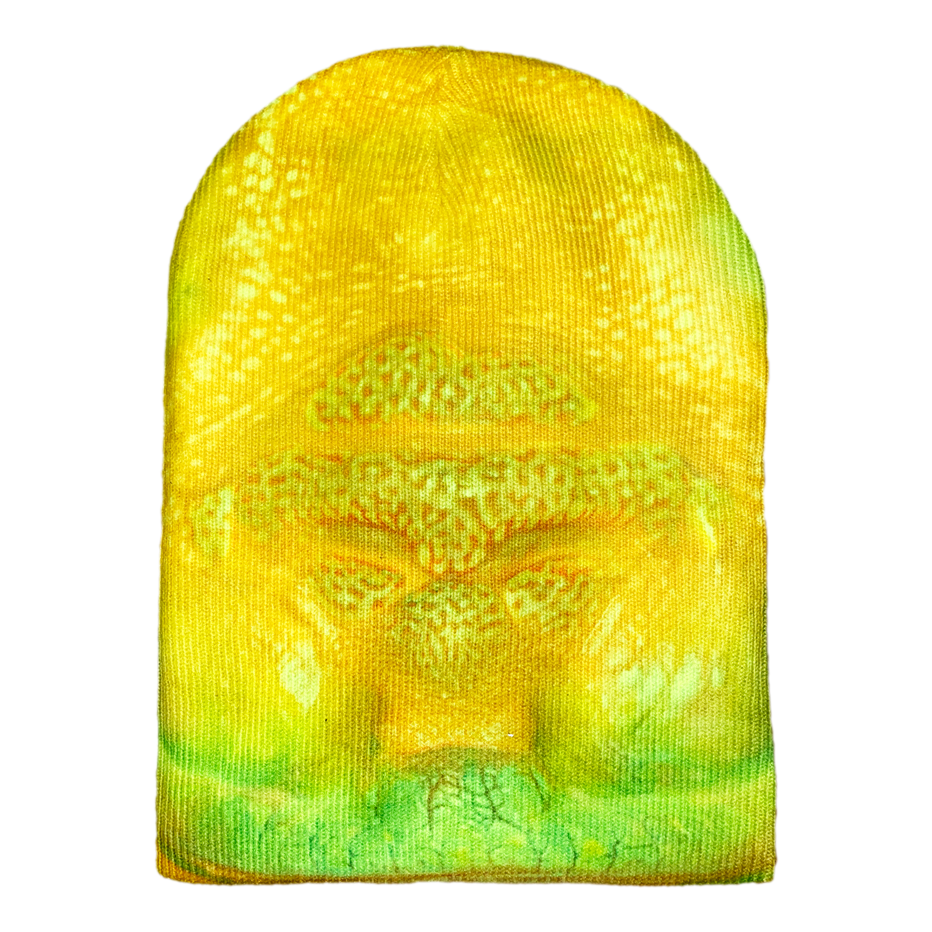 Long bug eyed creep beanie - neon yellow