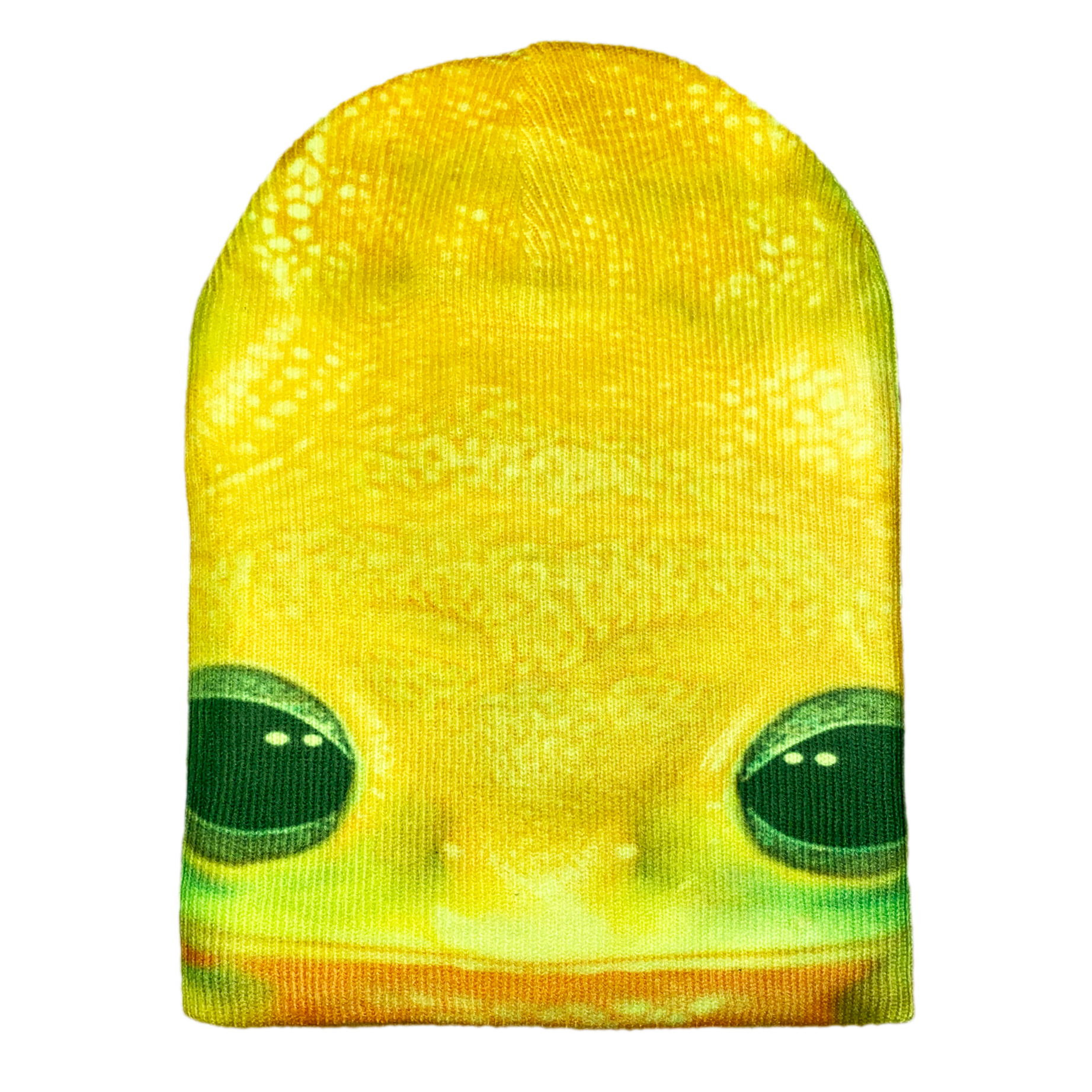 Long bug eyed creep beanie - neon yellow