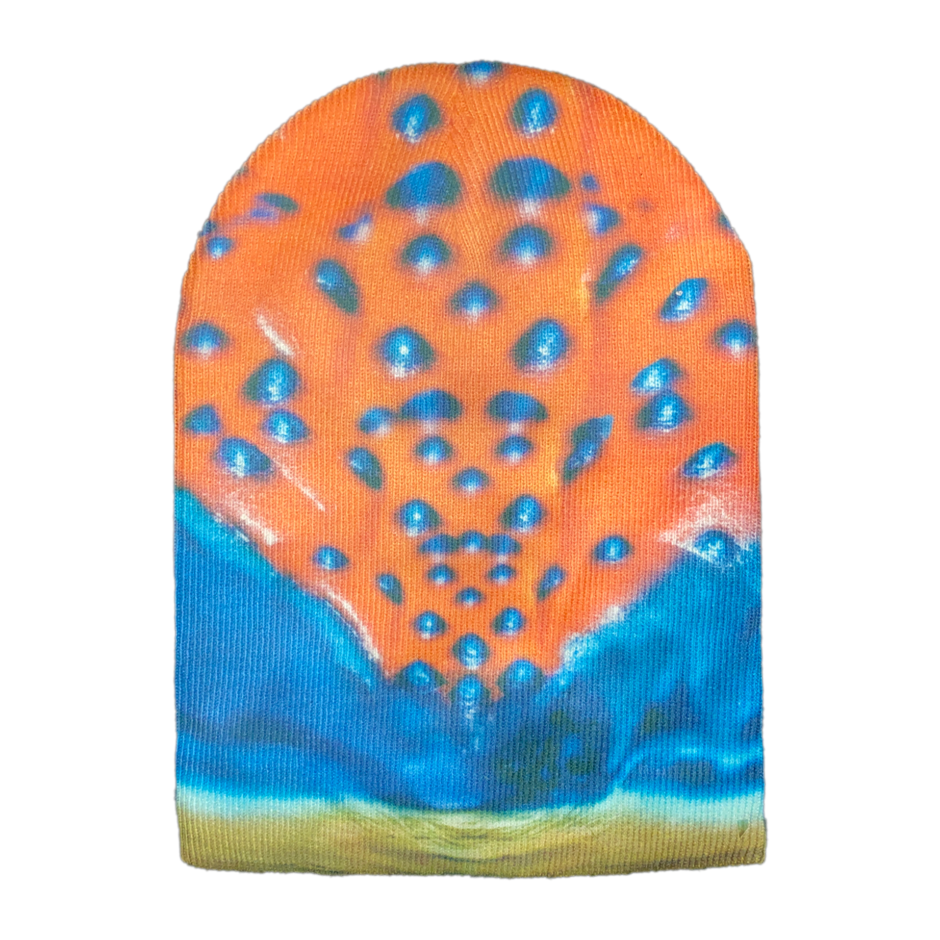 Long bug eyed creep beanie - red/blue