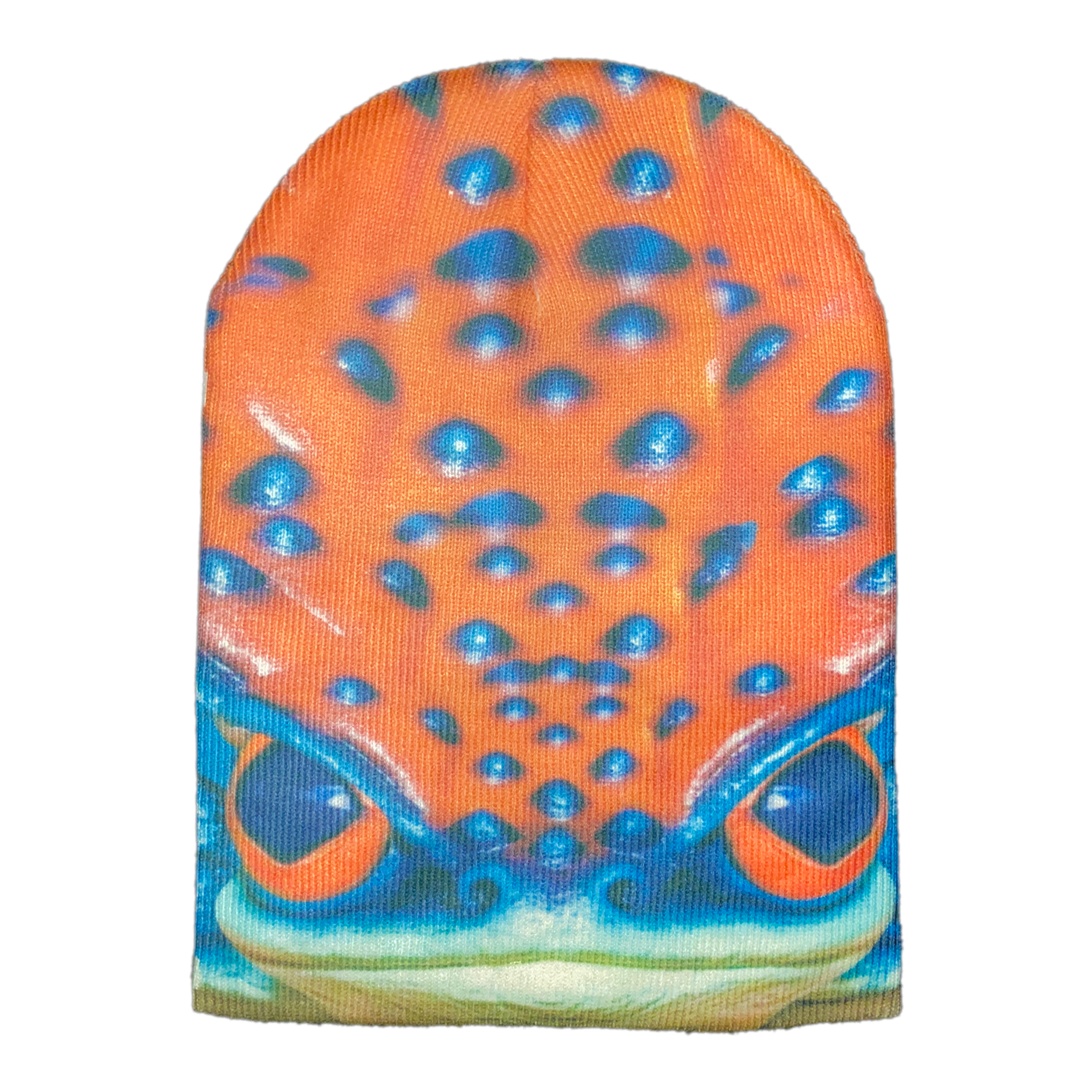 Long bug eyed creep beanie - red/blue