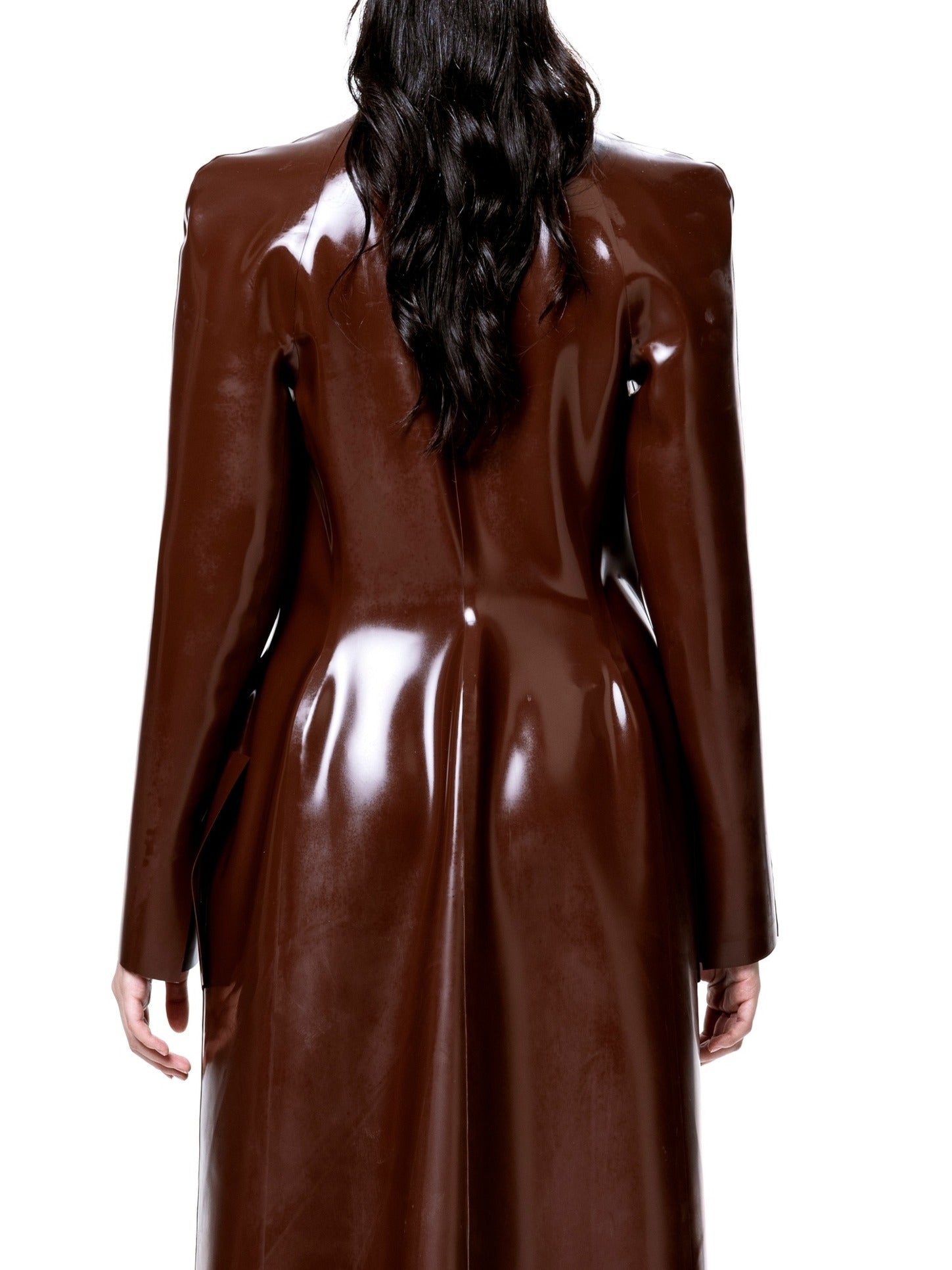 Brown latex long coat | harri exclusive