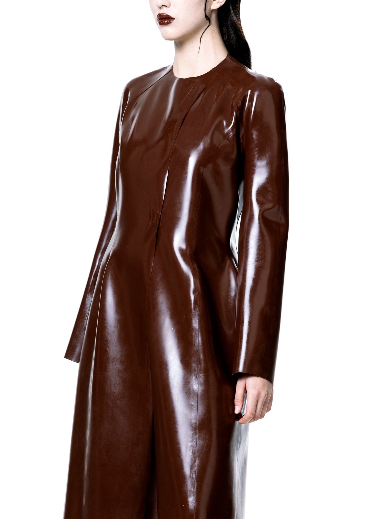 Brown latex long coat | harri exclusive