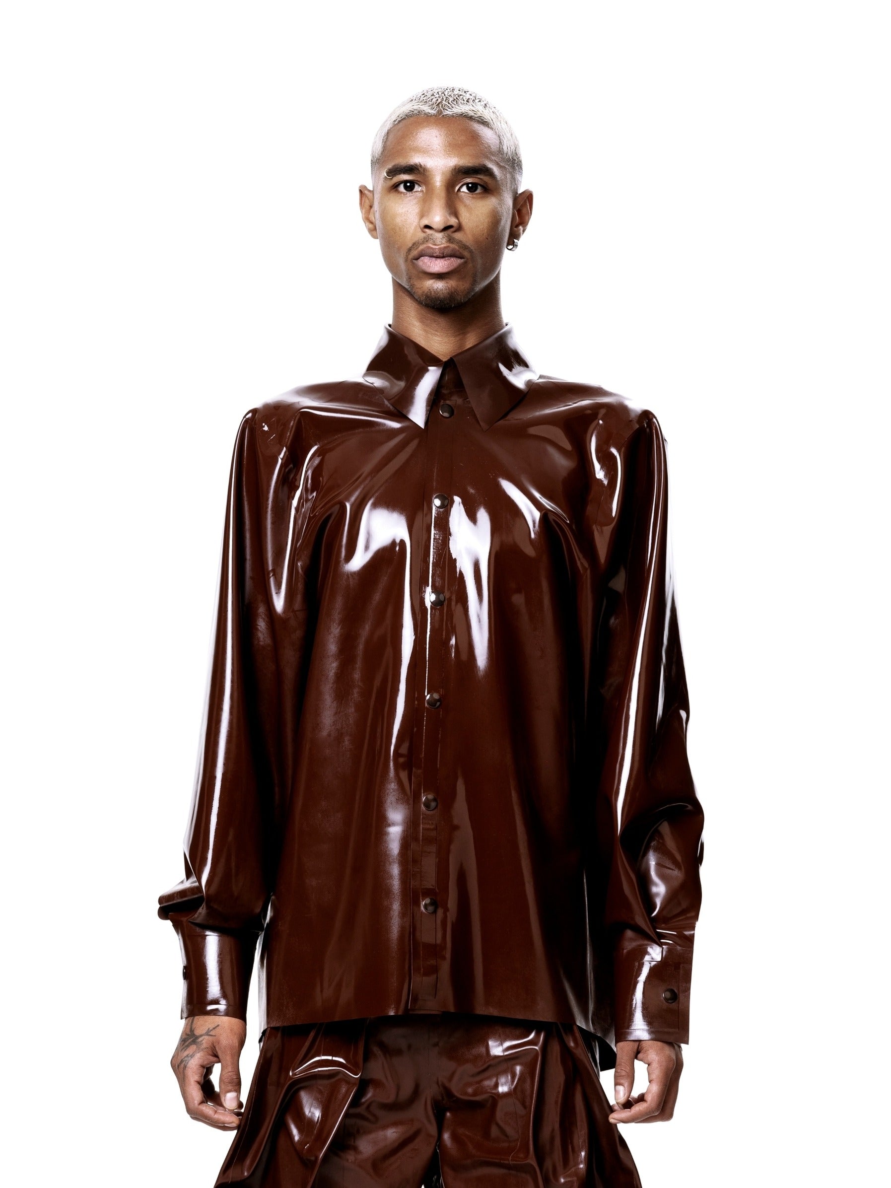 Brown signature latex shirt