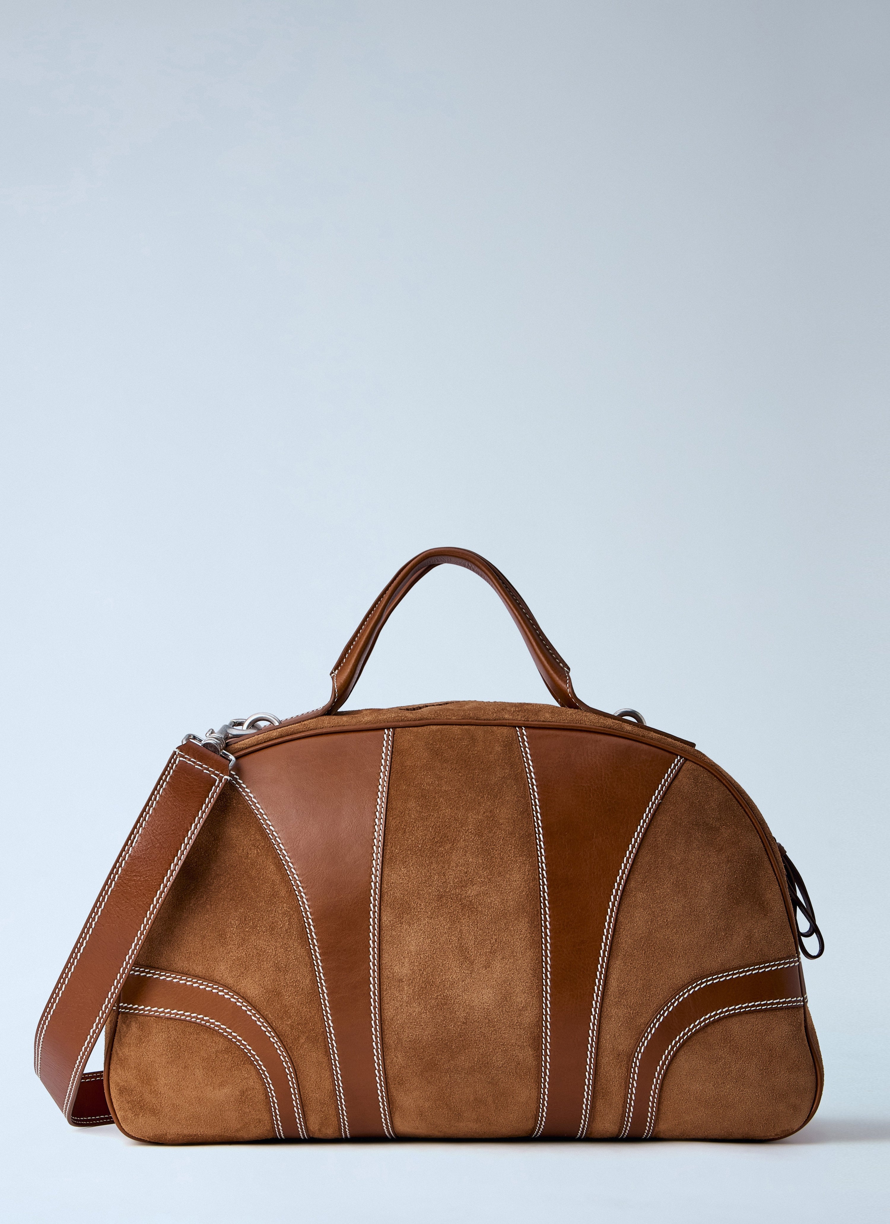 Leather-trimmed suede duffel bag