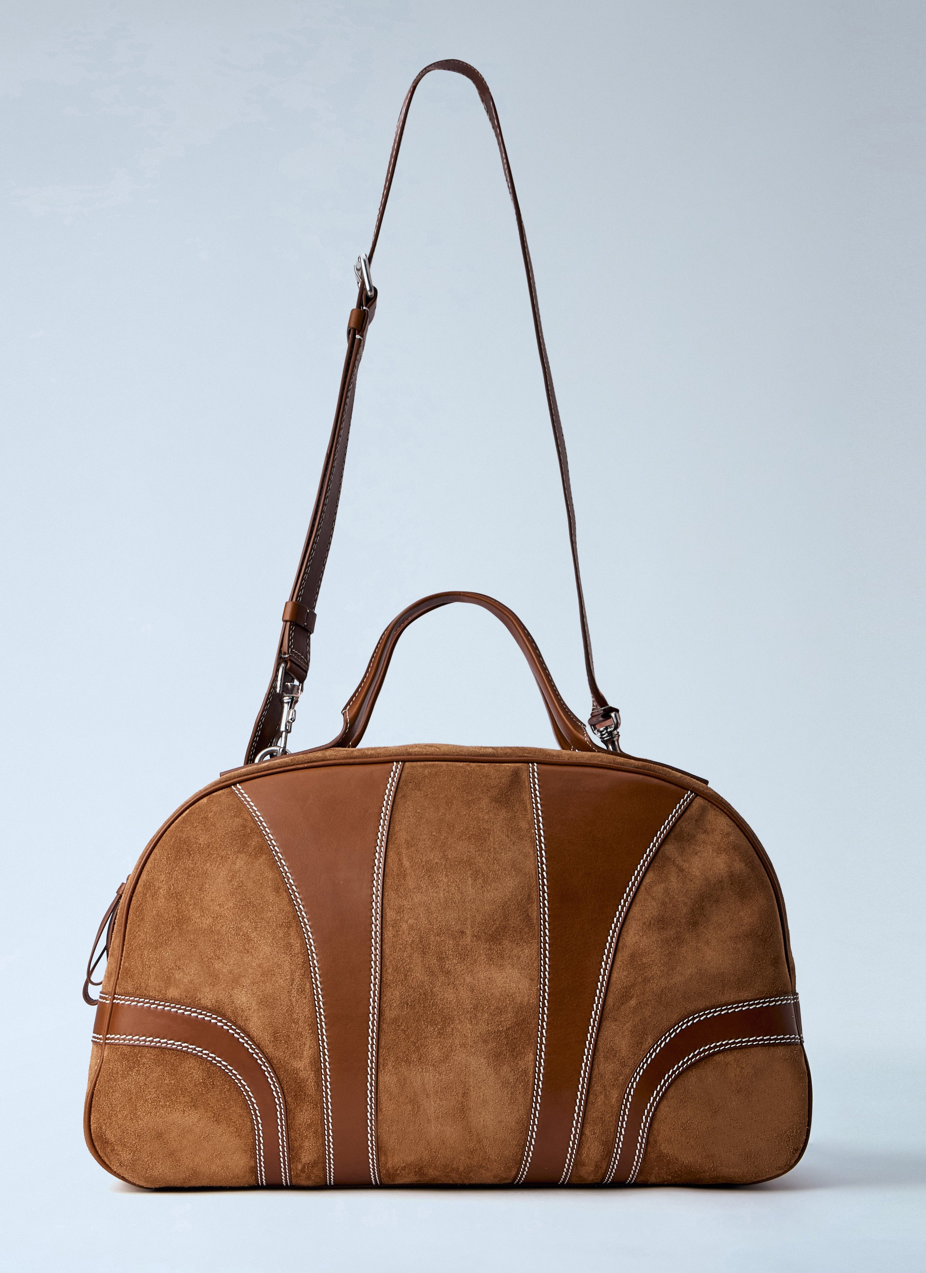 Leather-trimmed suede duffel bag